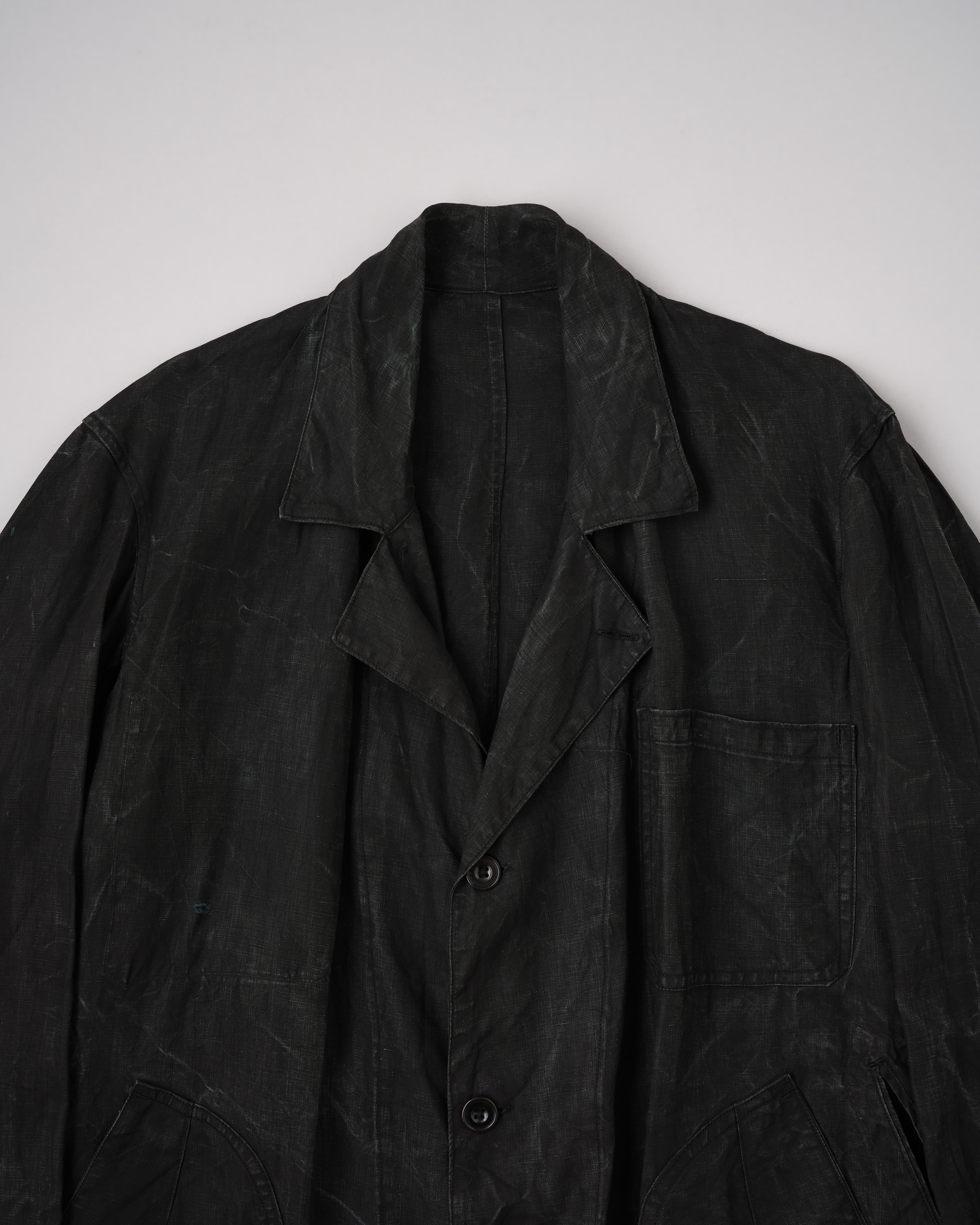 40's] French Vintage Black Indigo Linen Maquignon Coat | VIEUX ET