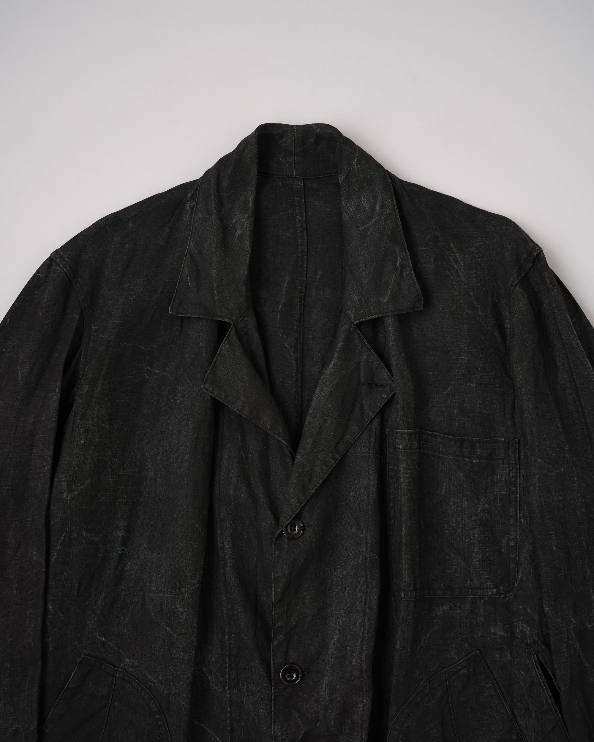 [~40’s] French Vintage Black Indigo Linen Maquignon Coat