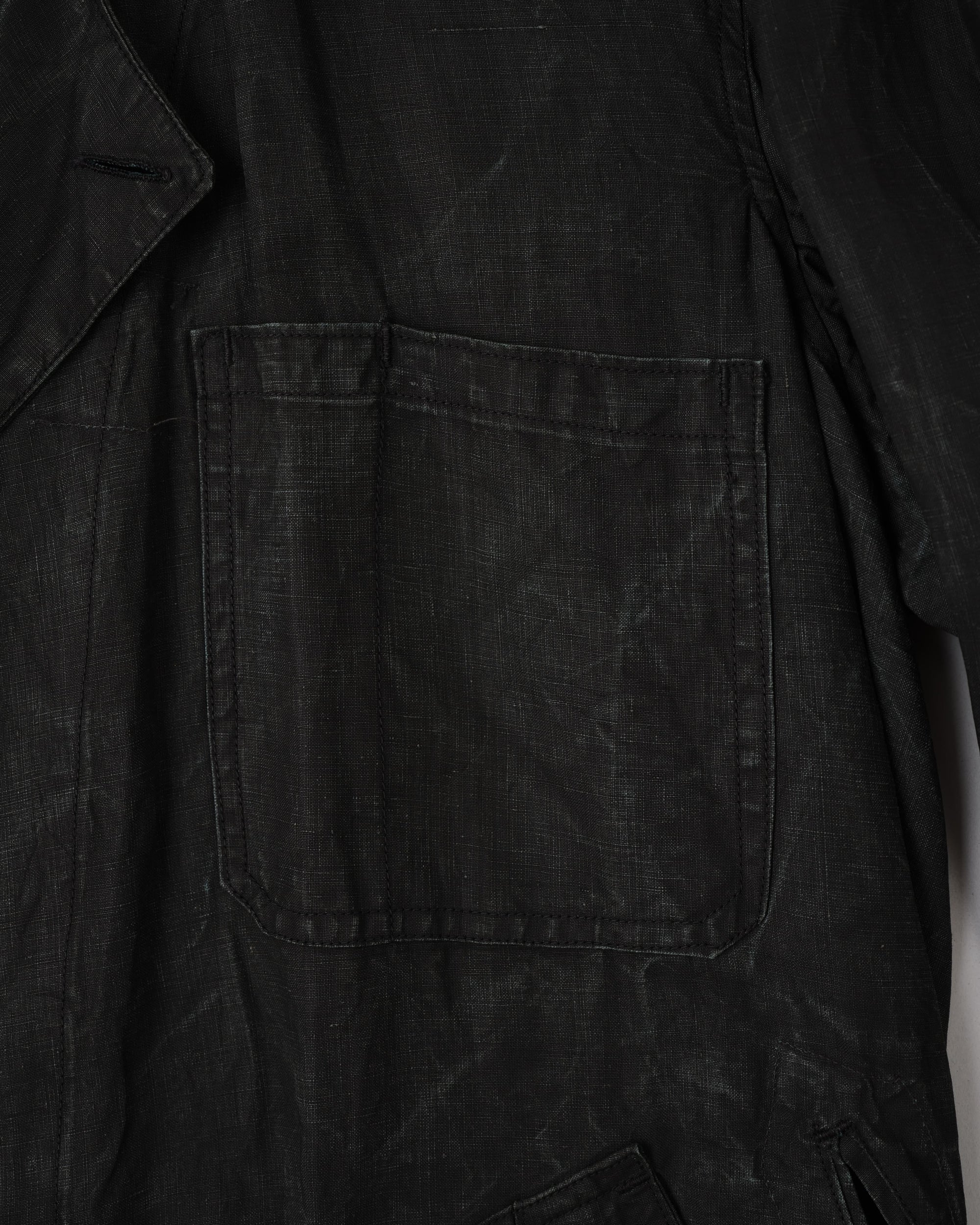 [~40’s] French Vintage Black Indigo Linen Maquignon Coat