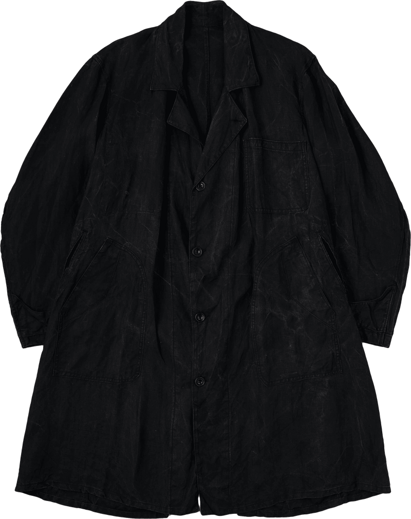 【~40’s】French Vintage Black Indigo Linen Maquignon Coat