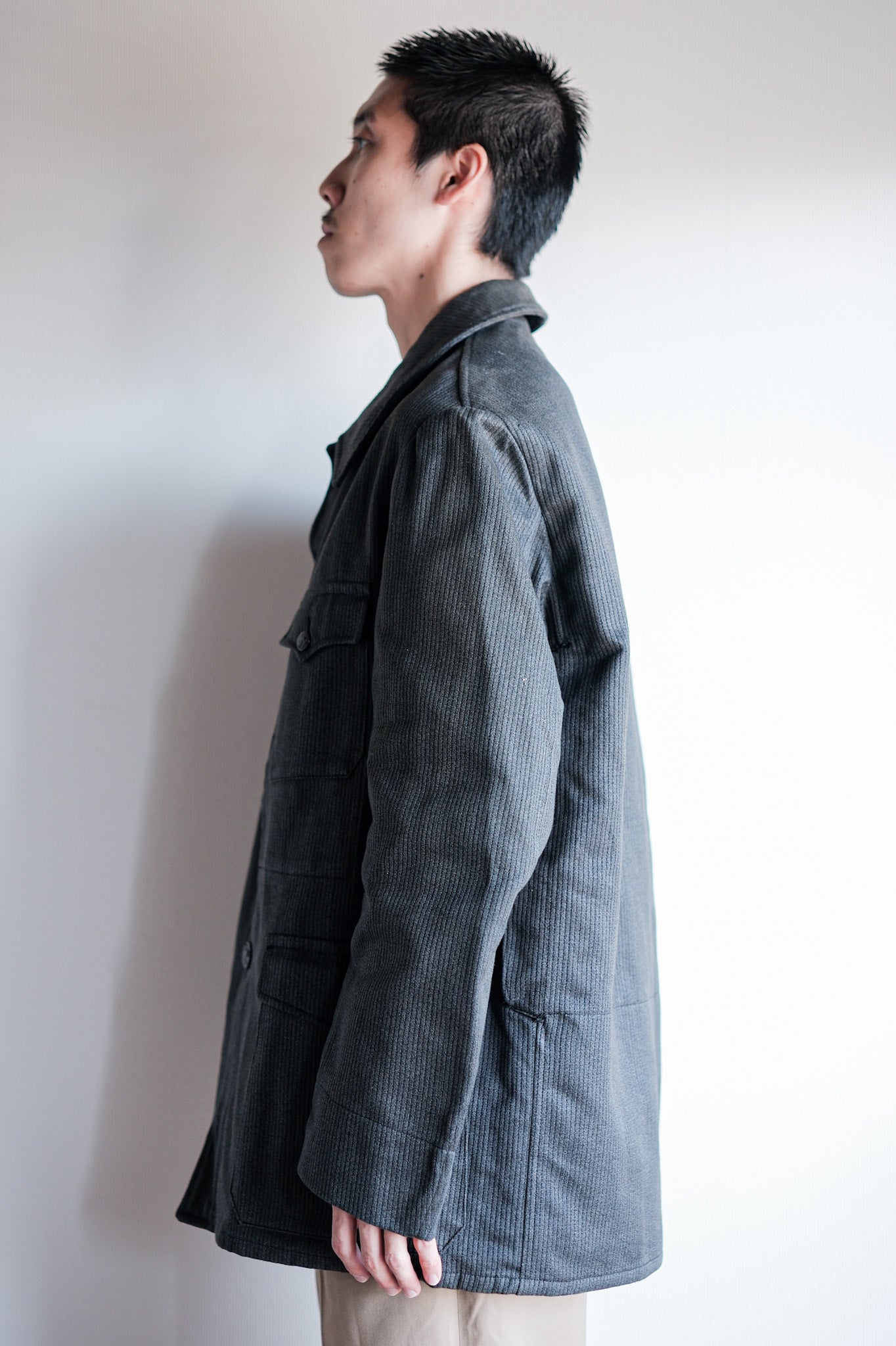 【~50's】French Vintage Gray Cotton Pique Hunting Jacket With Chin Strap "Dead Stock"