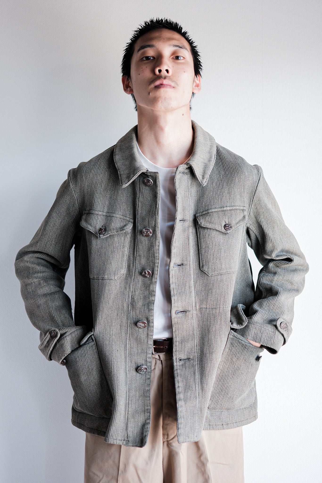 50's] French Vintage Gray Cotton Pique Hunting Jacket