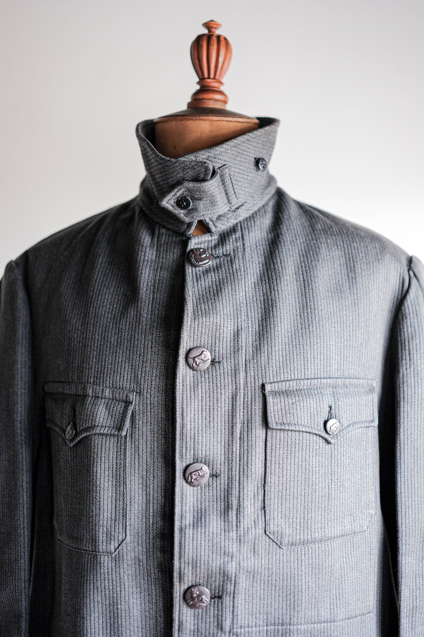 ［~50's］French Vintage Gray Cotton Pique Hunting Jacket With Chin Strap "Dead Stock"