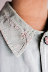 [~ 50's] ผ้าใบผ้าใบผ้าใบสีเขียววินเทจฝรั่งเศสกับสายรัดคาง "การเย็บปะติดปะต่อกัน"