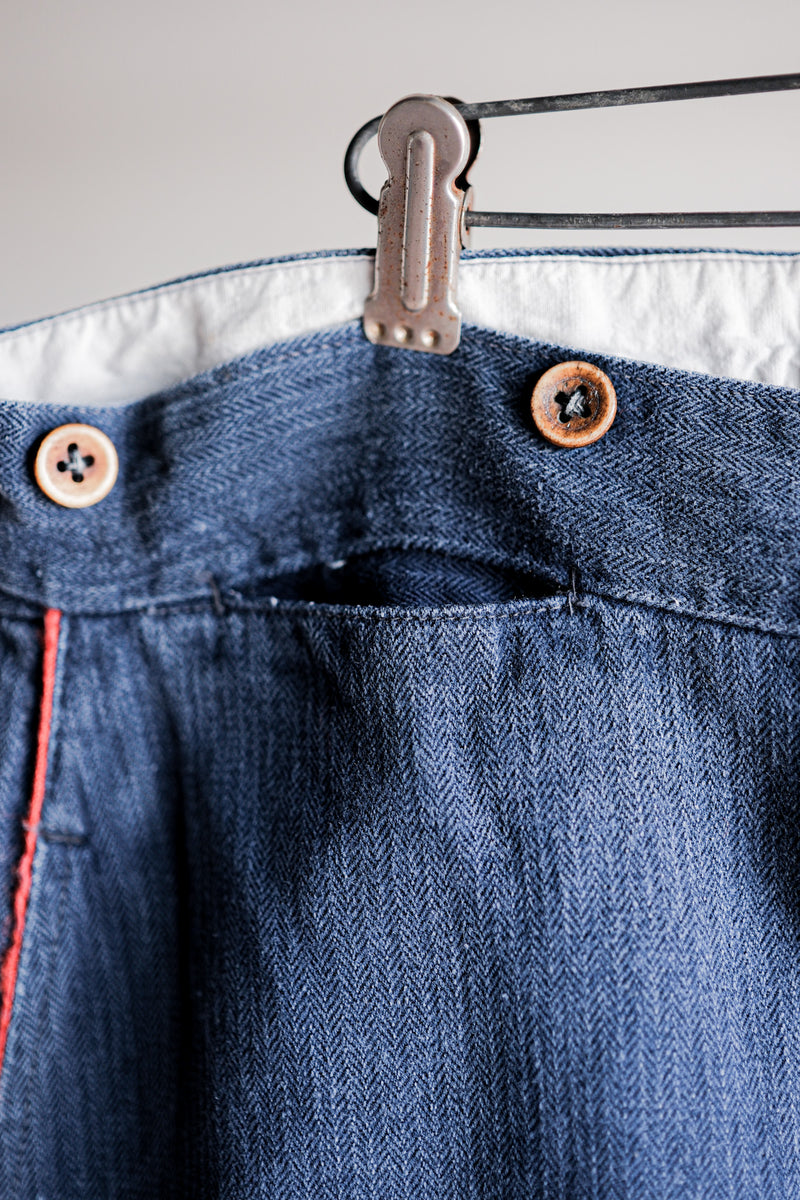 [ต้น 20 C] French Vintage Indigo HBT ผ้าลินินนักดับเพลิงนักดับเพลิง