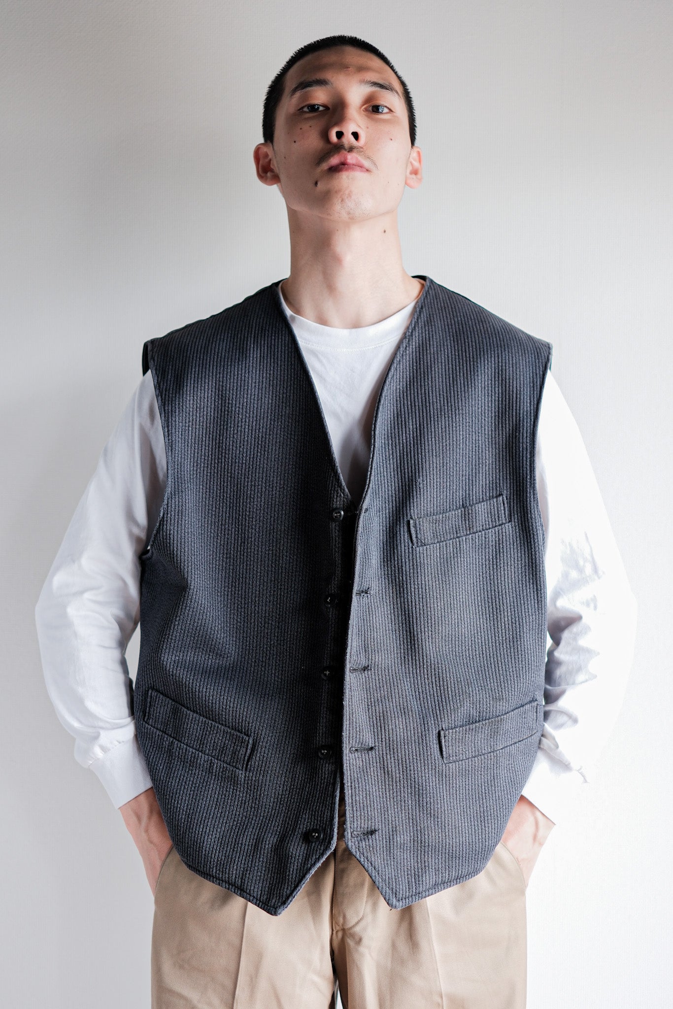 ［~60's］French Vintage Gray Cotton Pique Work Gilet
