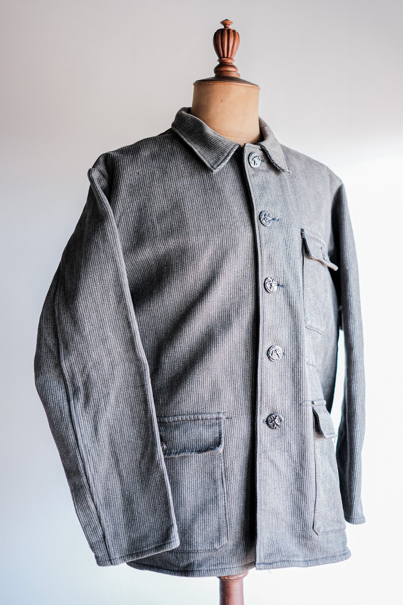 ［~60's］French Vintage Brown Gray Salt & Pepper Cotton Pique Hunting Jacket "Le Mont St. Michel"