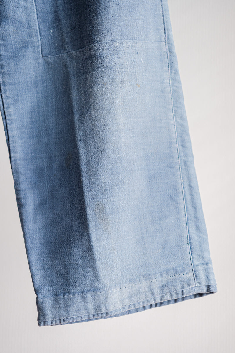 [~ 40's] French Vintage Blue Moleskin Work Pants "Patchwork" "Le Mont St. Michel"