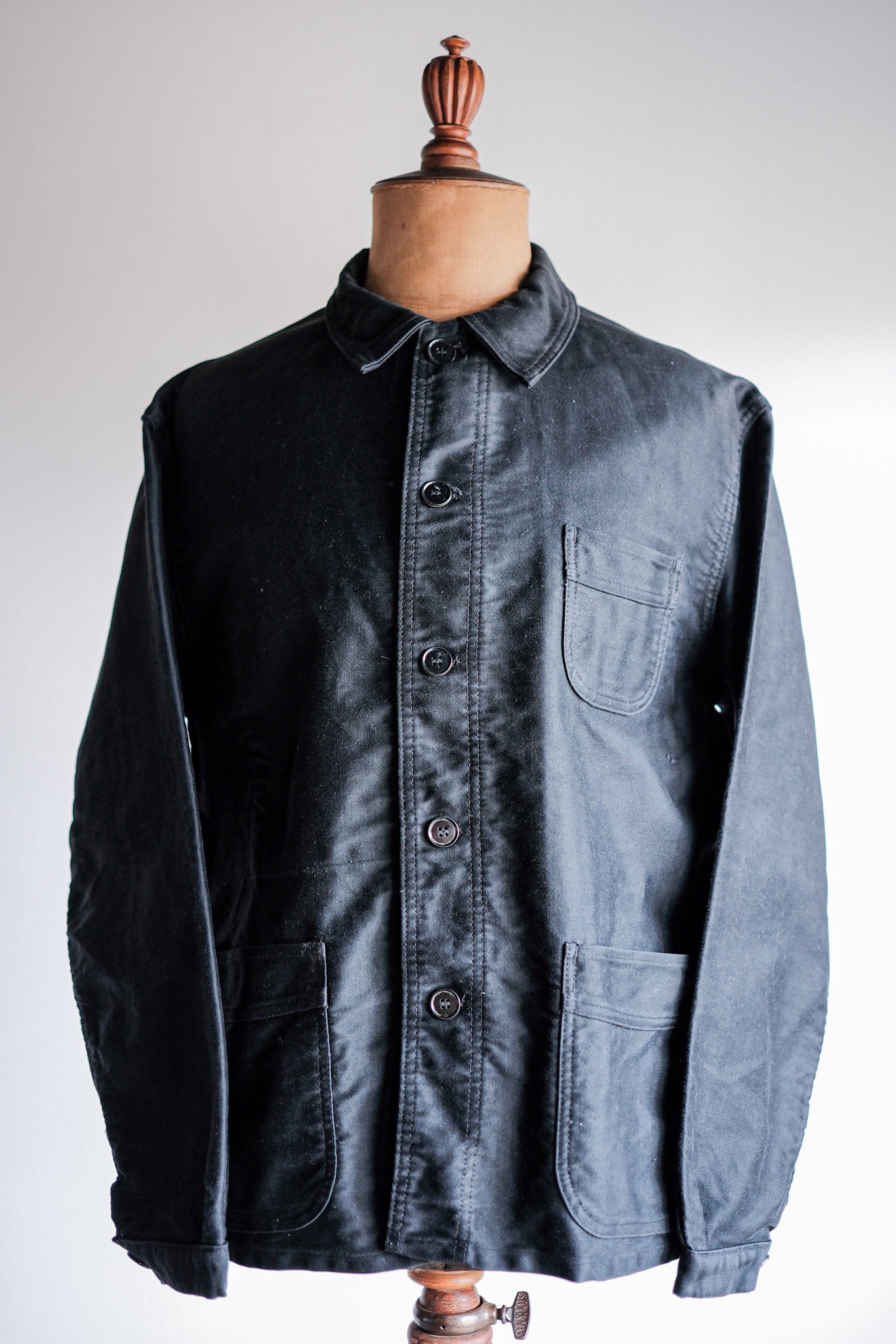 [~ 50's] French Vintage Black Moleskin Work Jacket Size.52 "Le Mont St. Michel"