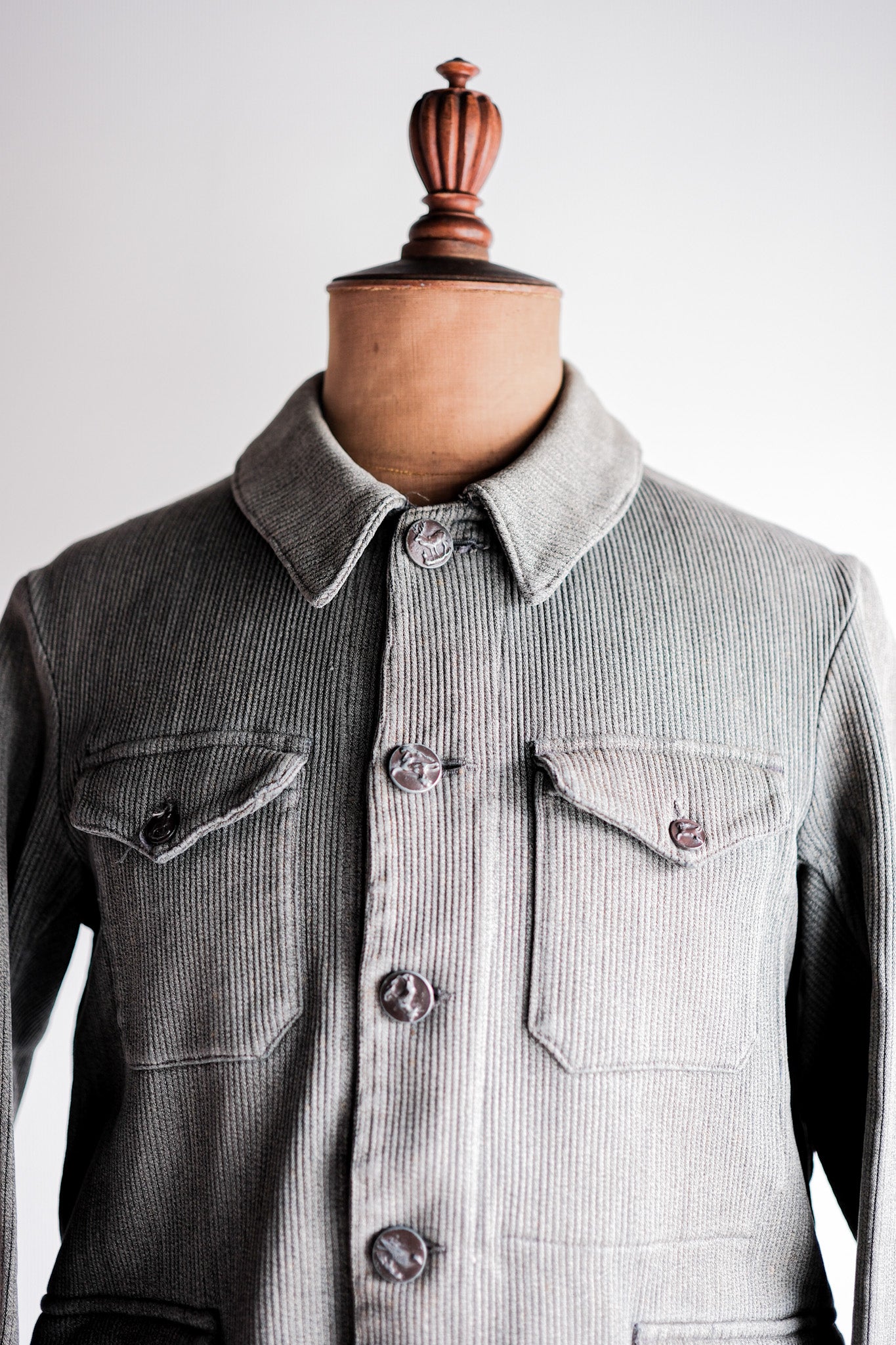 50's] French Vintage Gray Cotton Pique Hunting Jacket