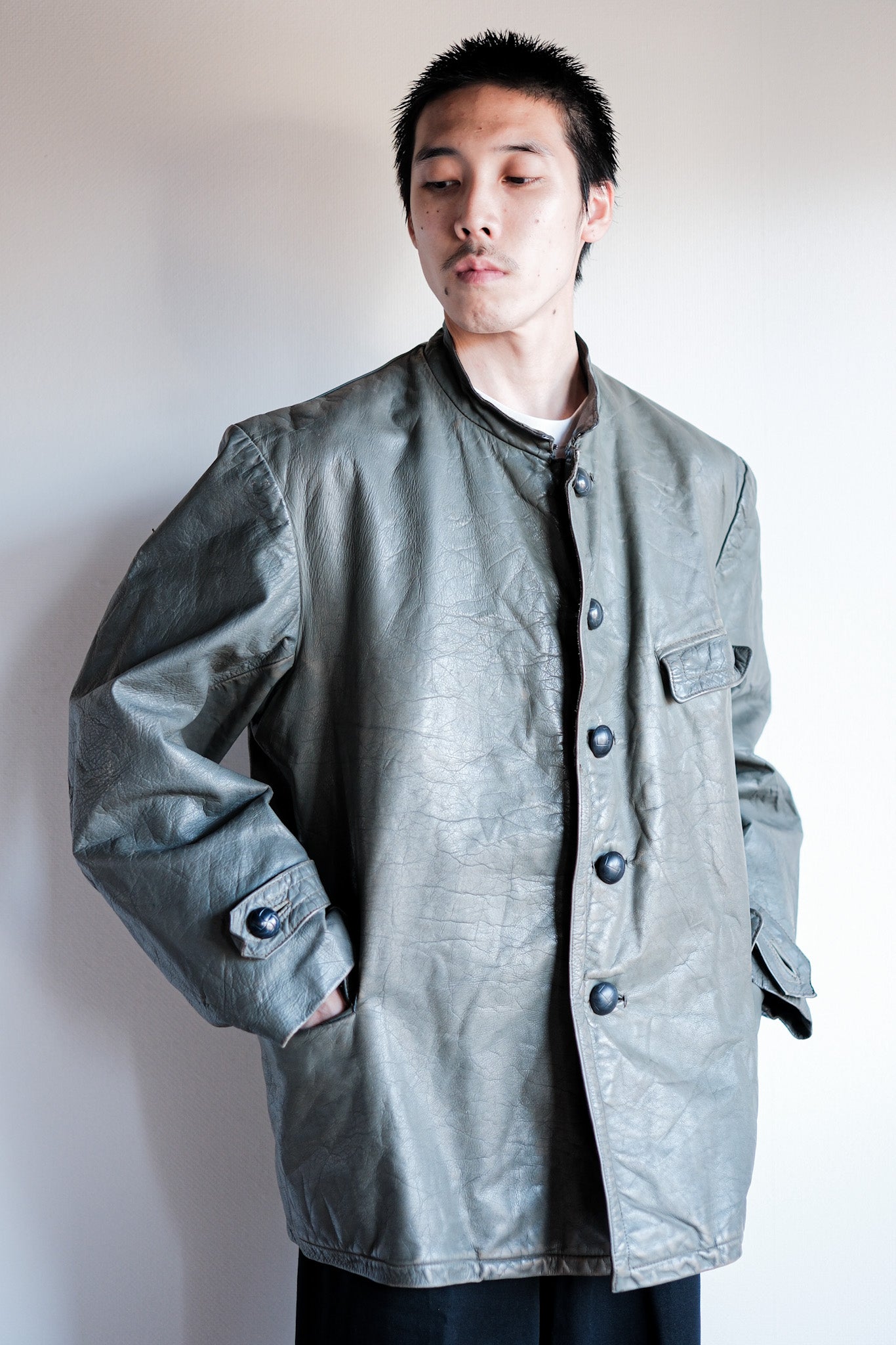 ［~40's］WWⅡ German Navy U-Boat Crew Gray Leather Jacket "Kriegsmarine"