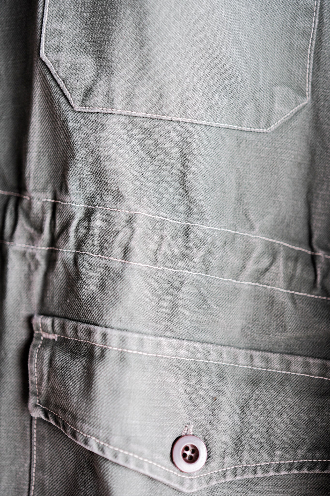 ［~50's］French Vintage Green Cotton Twill 4 Pockets Work Jacket "Unusual Pattern"