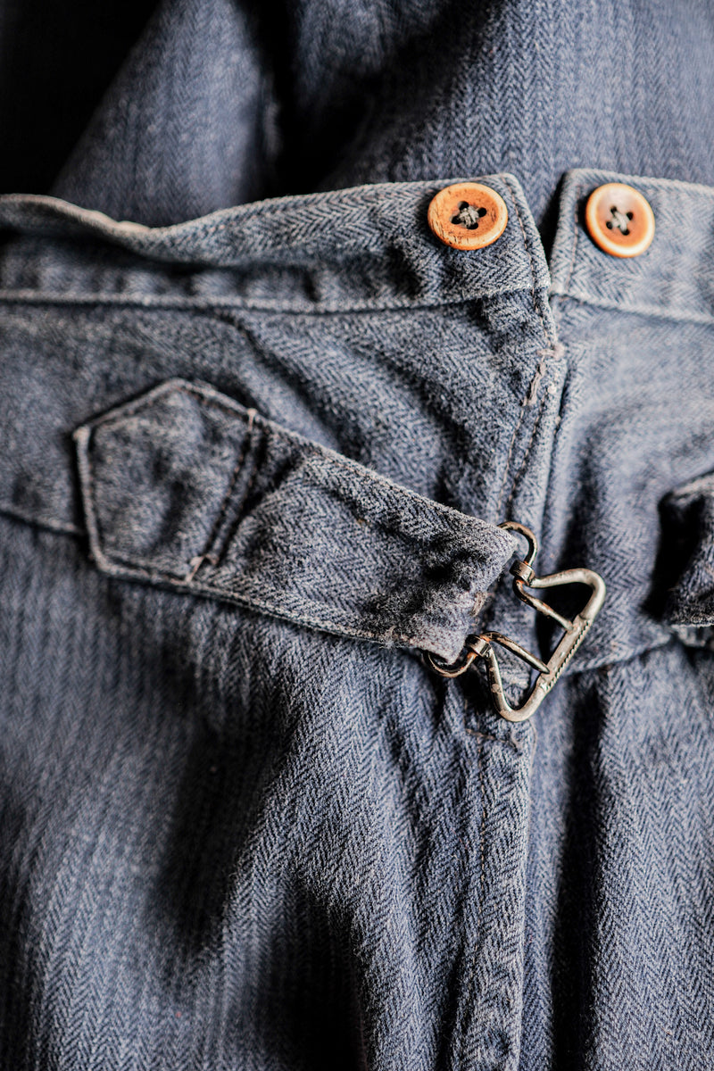 [ต้น 20 C] French Vintage Indigo HBT ผ้าลินินนักดับเพลิงนักดับเพลิง