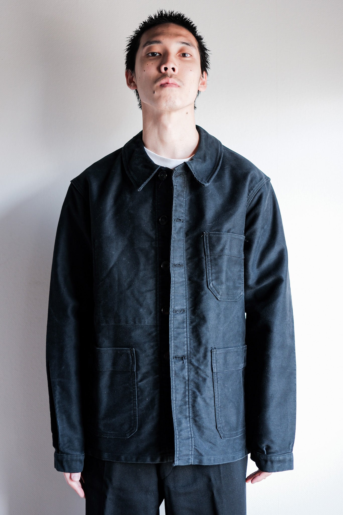 【~60's】French Vintage Black Moleskin Work Jacket "Le Mont St. Michel"
