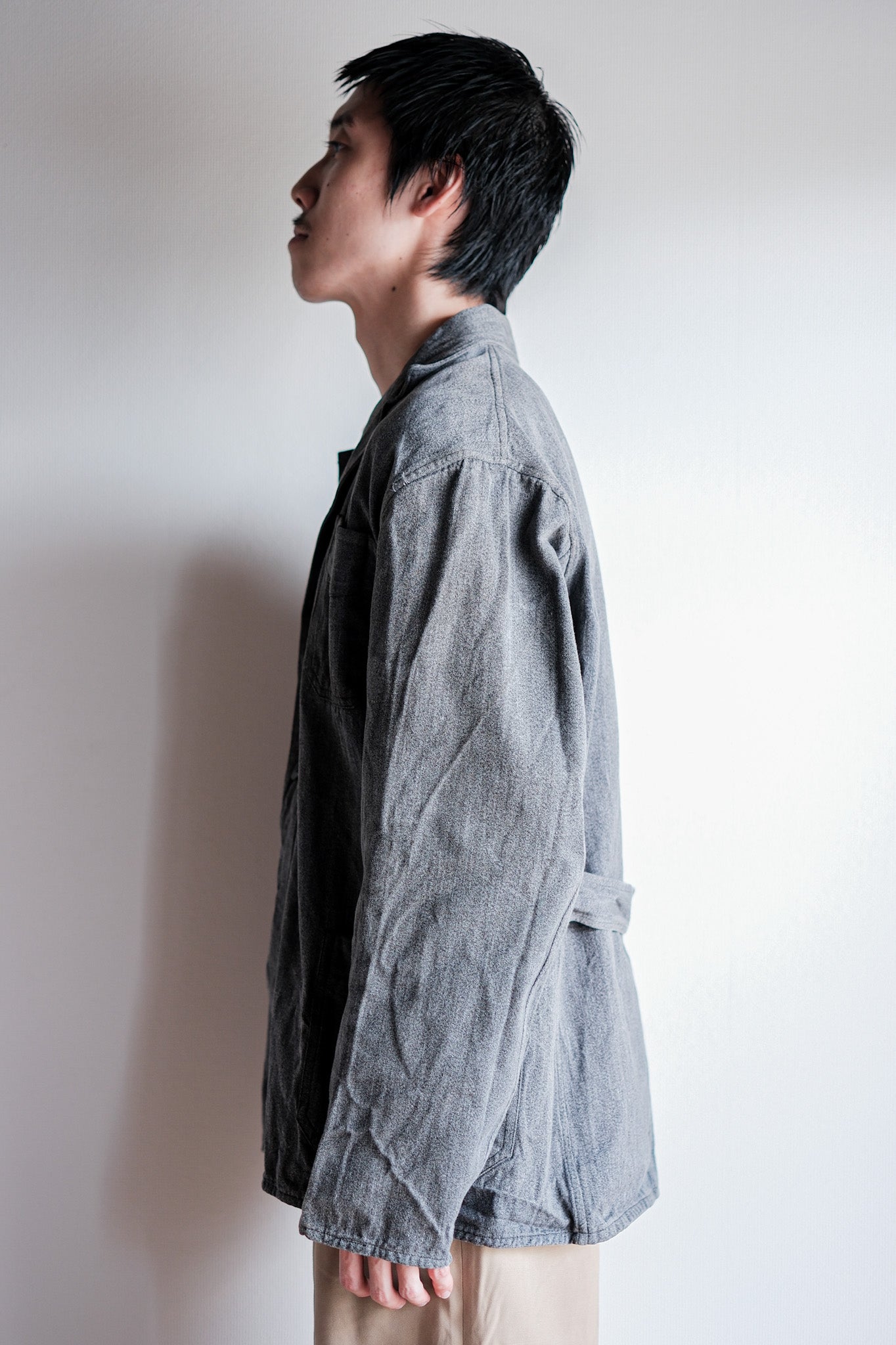 ［~40’s］French Vintage Salt & Pepper Cotton Lapel Work Jacket