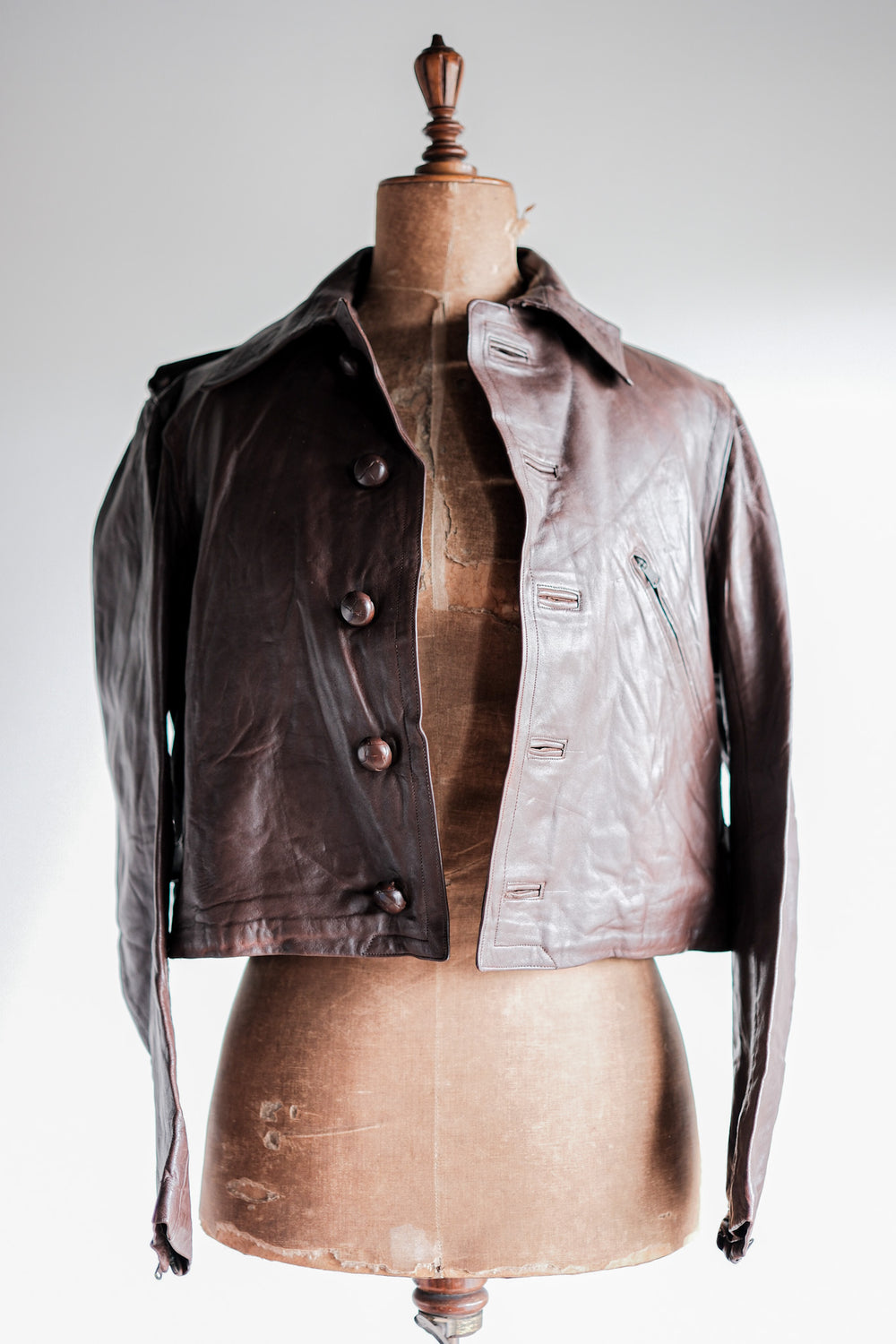 【~40's】French Vintage Motorcycle Leather Jacket Size.4 "Dead Stock"
