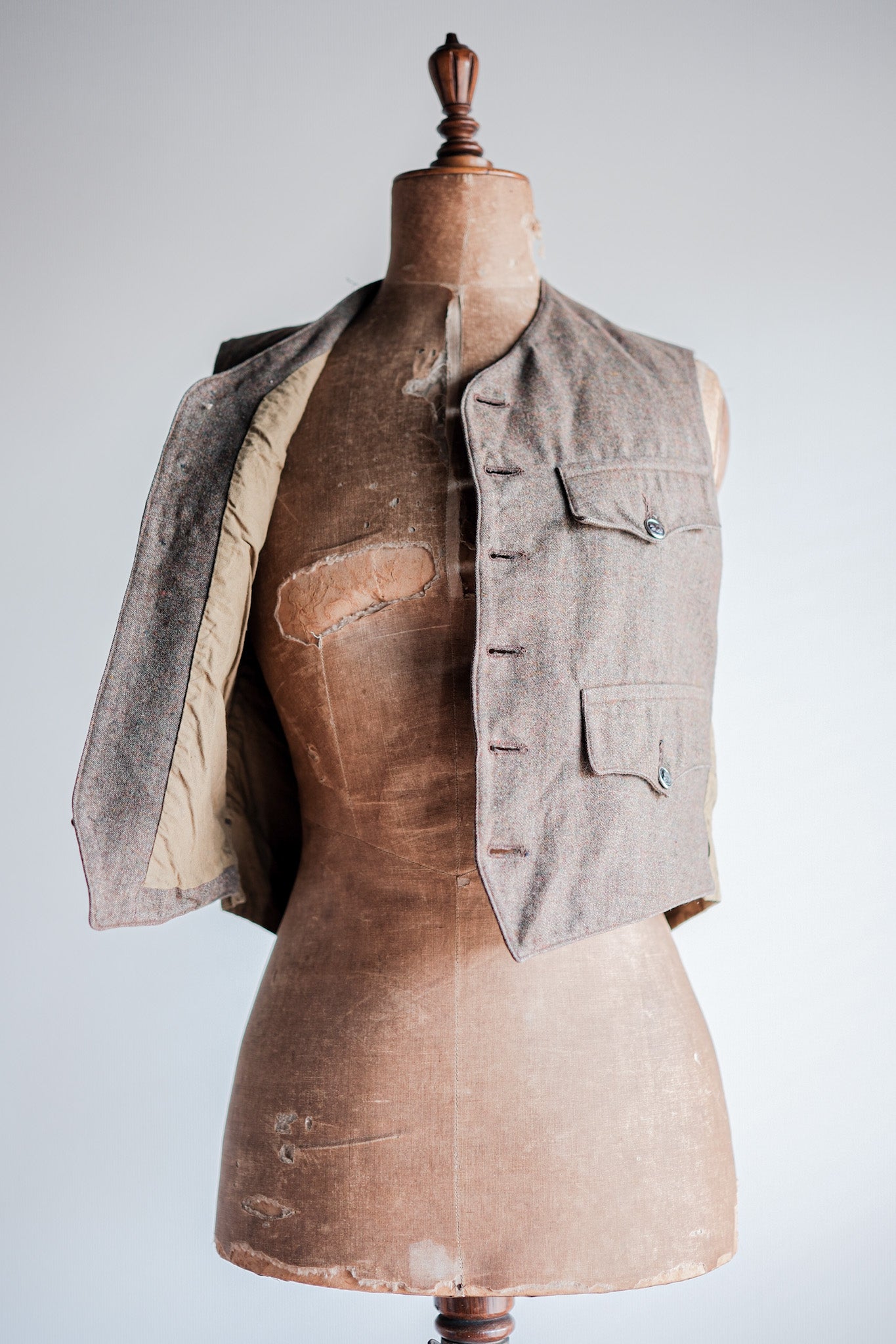 ［~40's］French Vintage Brown Mix Wool Hunting Gilet