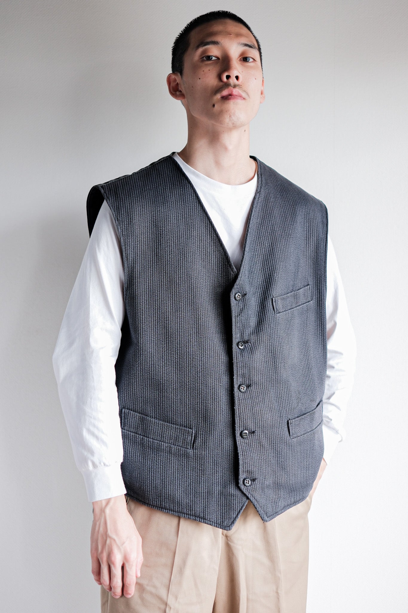 ［~60's］French Vintage Gray Cotton Pique Work Gilet