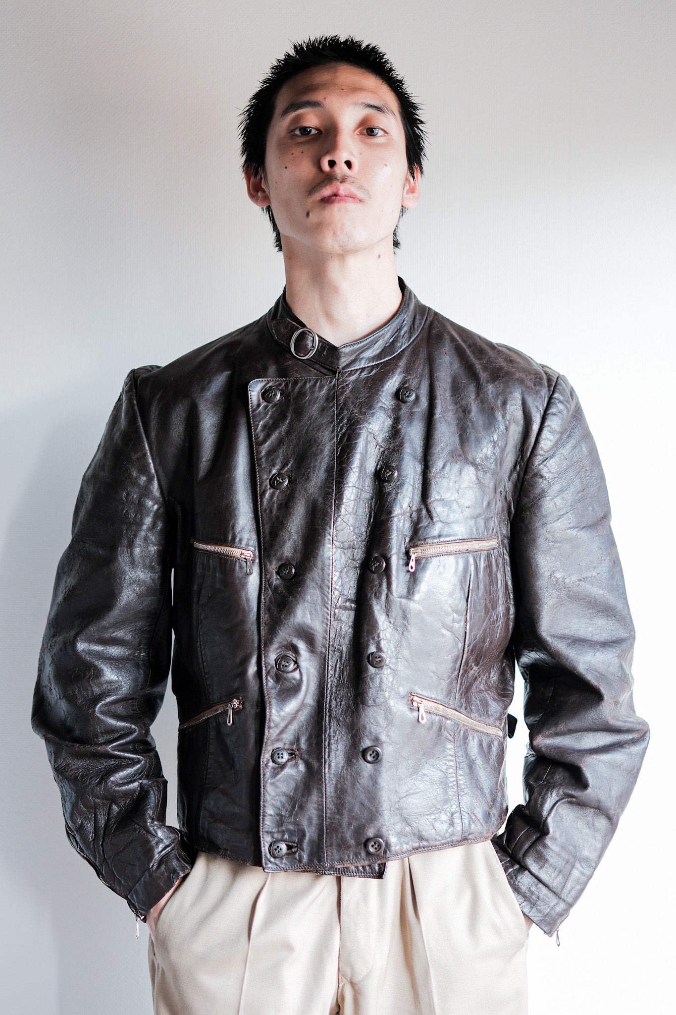 ［~40's］German Vintage Double Breasted Motorcycle Leather Jacket