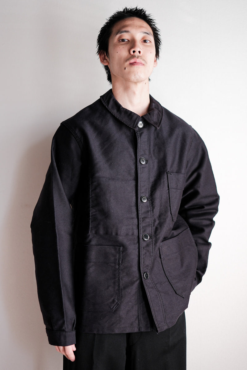 60's] French Vintage Black Moleskin Work Jacket Size.50 