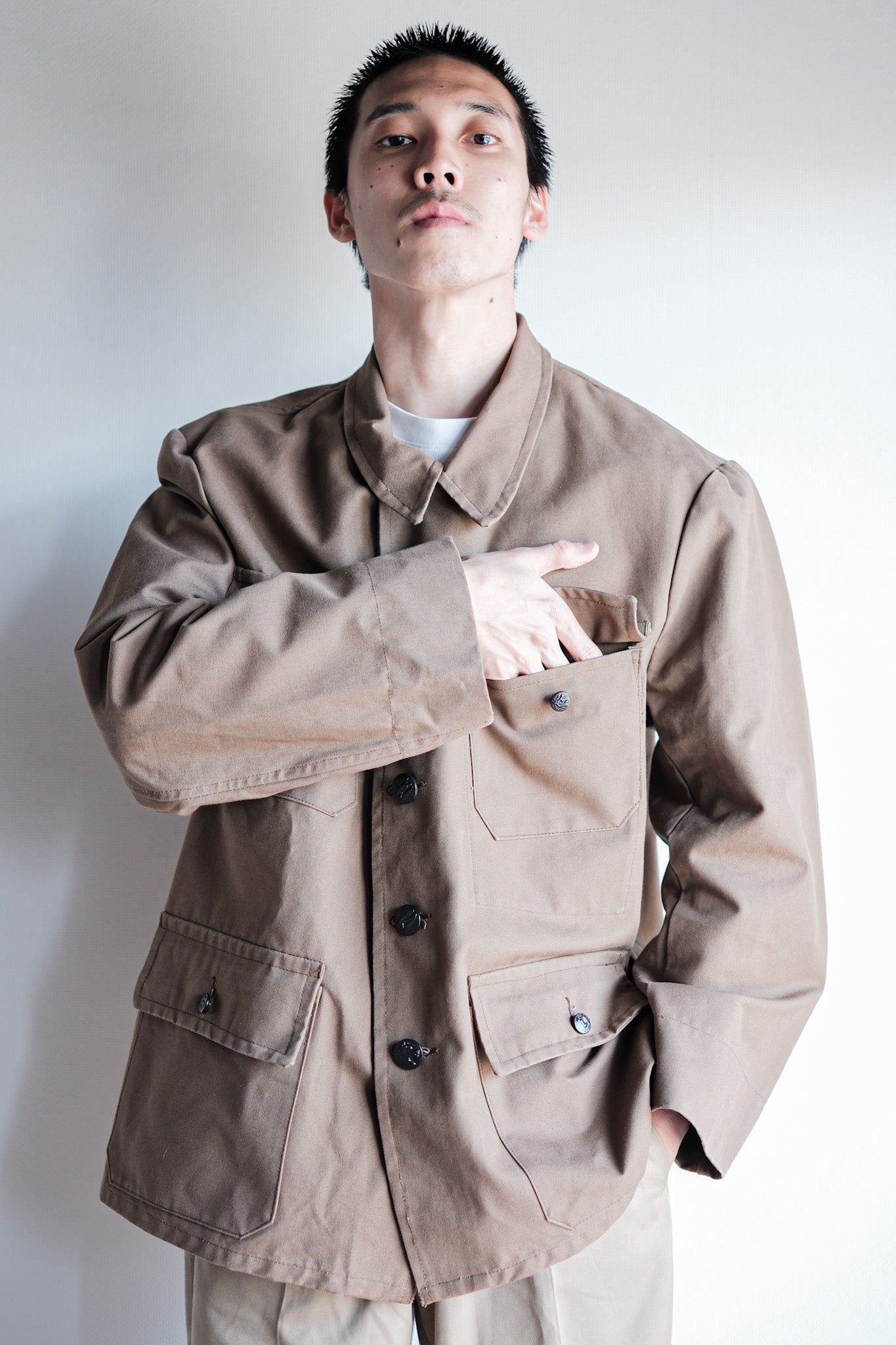 [~ 50's] French Vintage Cotton Linen Canvas Hunting Jacket "Dead Stock"