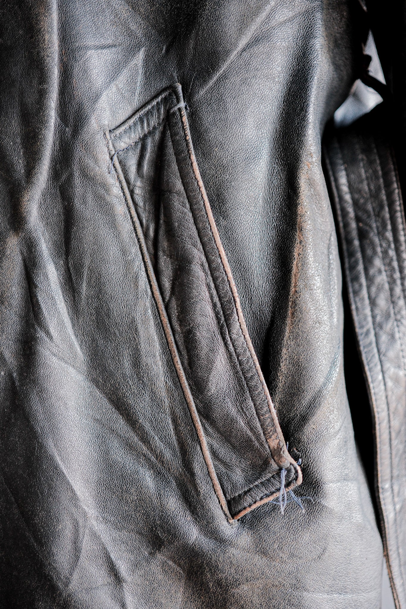 ［~50's］French Vintage Double Breasted Leather Work Coat With Chin Strap