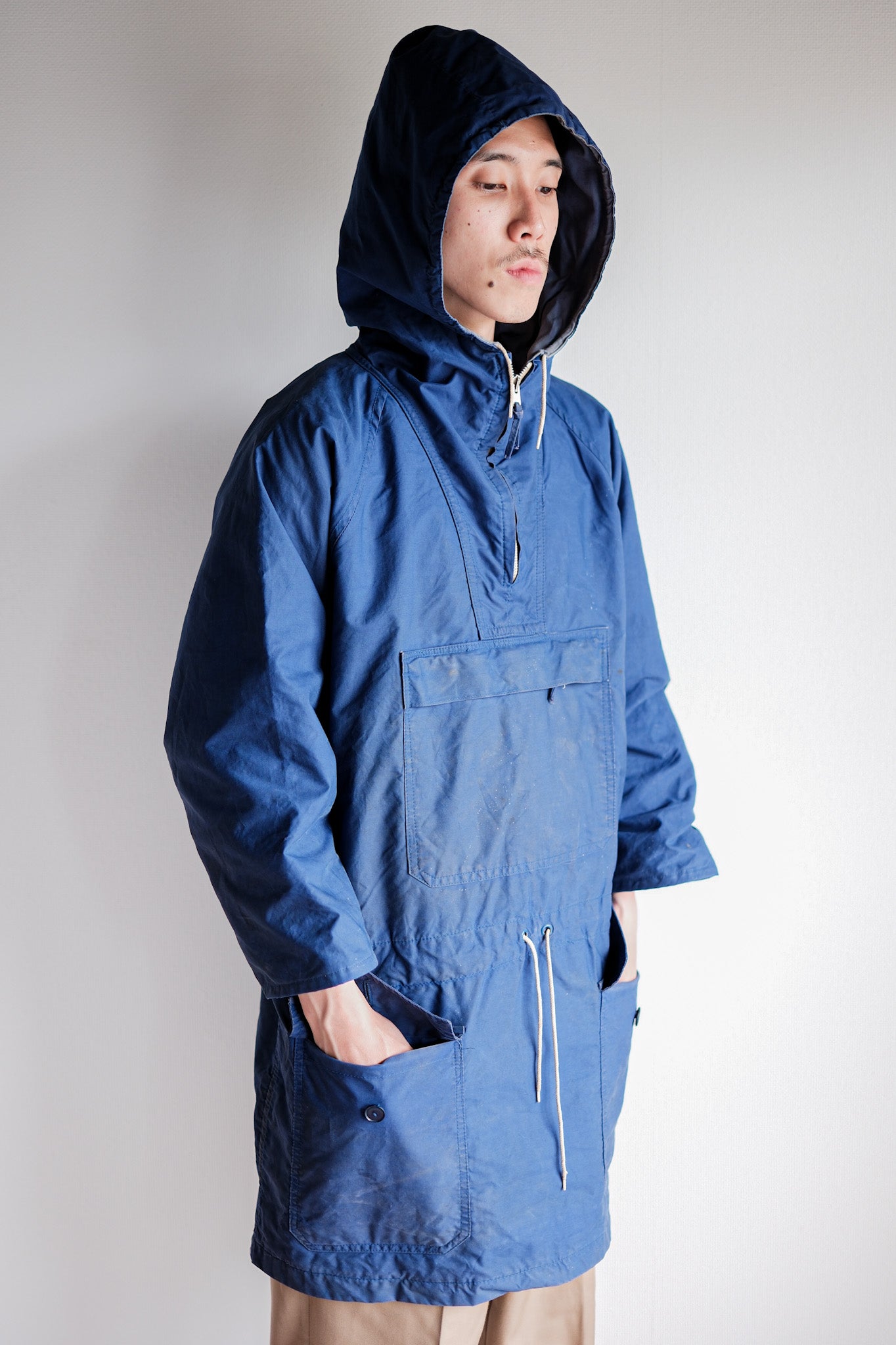 60's】British Vintage Blue Ventile Smock Size.LARGE 