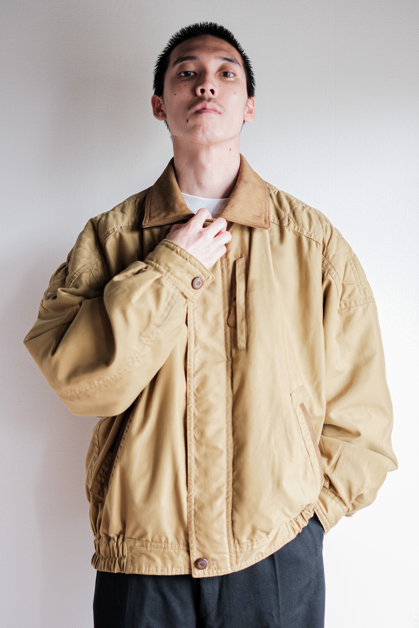 ［~80's］Old Yves Saint Laurent Nylon Quilting Blouson With Chin Strap "Pour Homme"