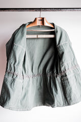 【~50's】French Vintage Green Cotton Twill 4 Pockets Work Jacket "Unusual Pattern"