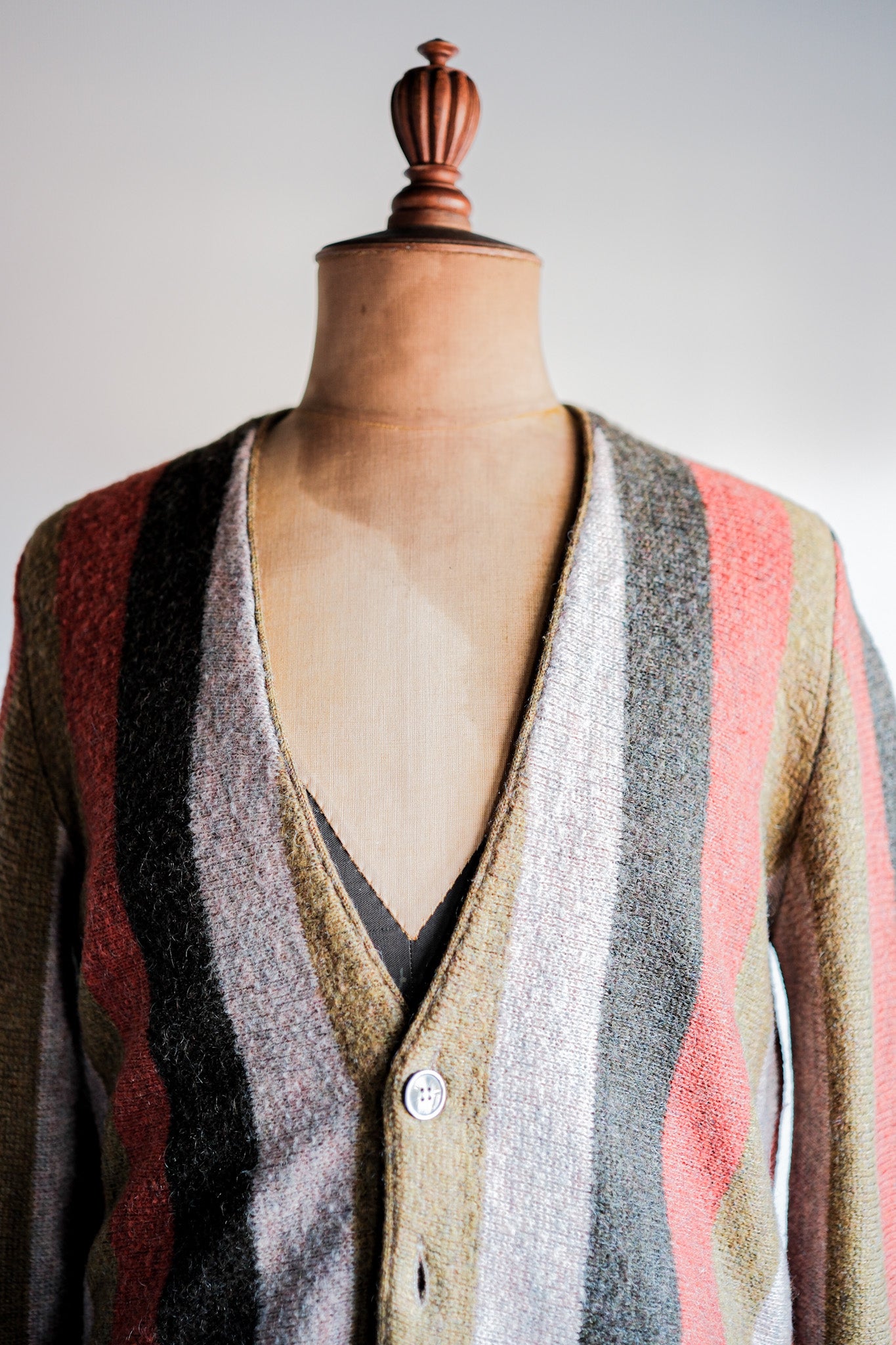 【~80's】Italian Vintage Wool Mix Multi Striped Cardigan