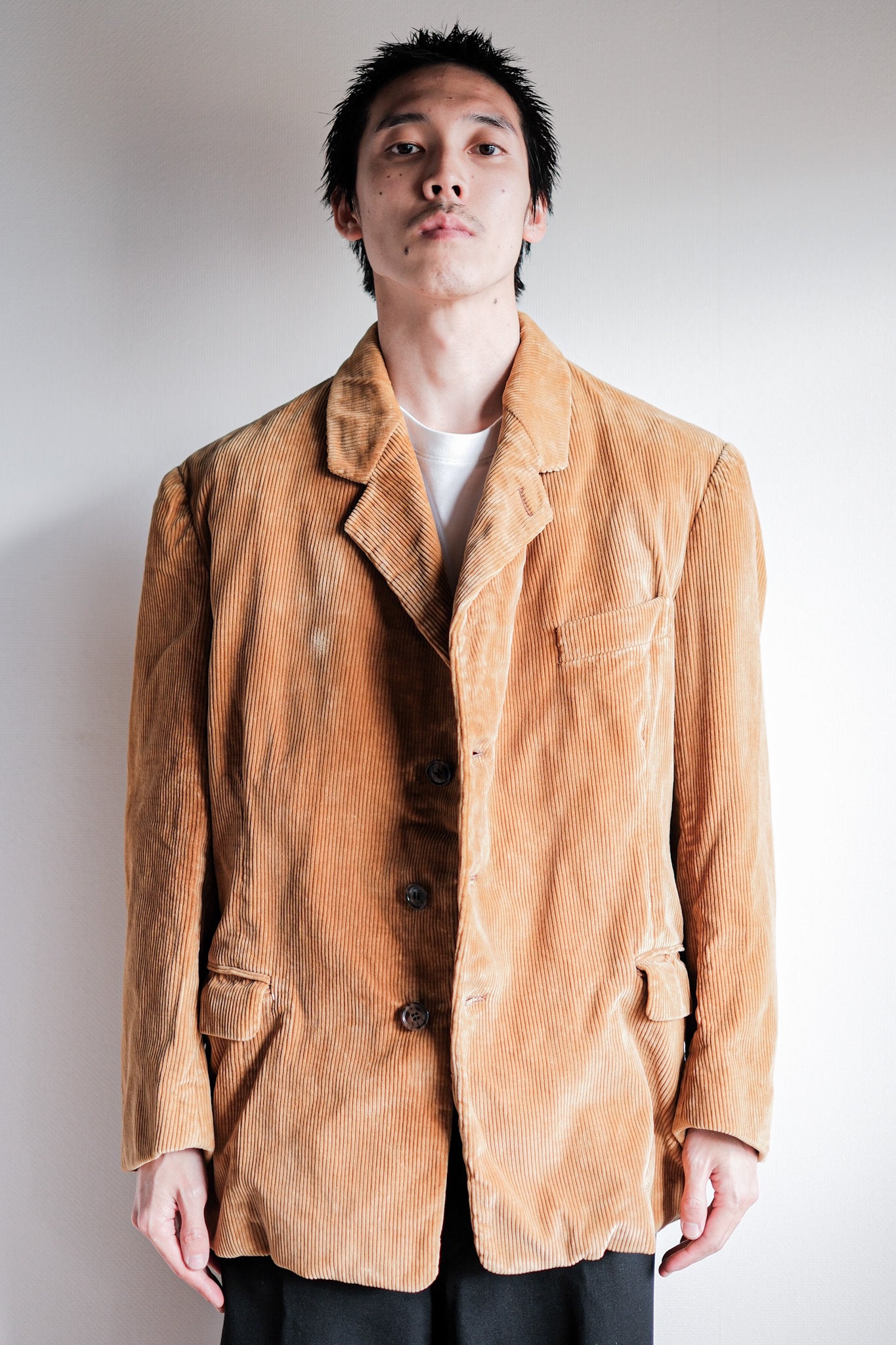 【~60’s】French Vintage Yellow Brown Corduroy Lapel Work Jacket