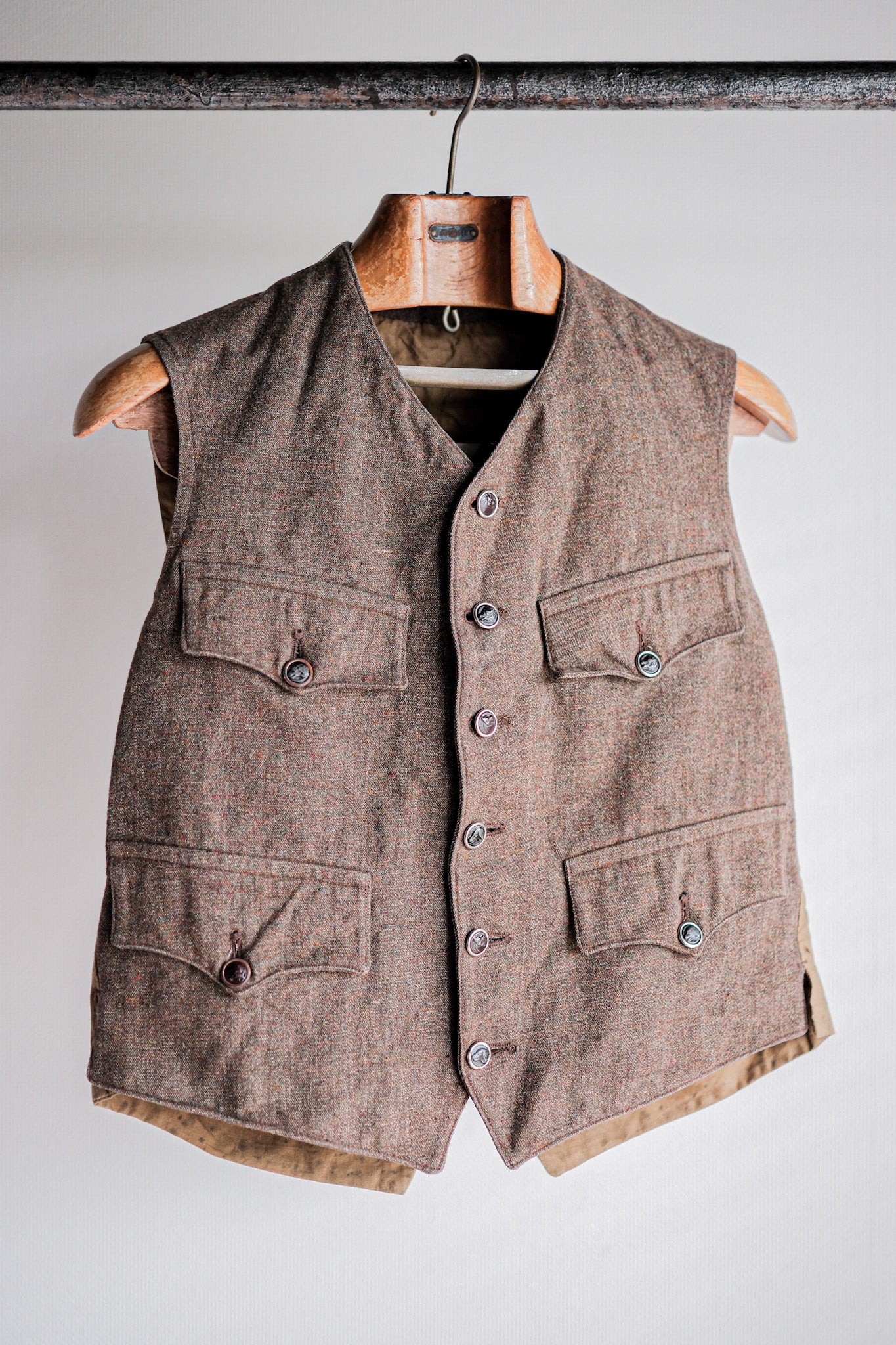 ［~40's］French Vintage Brown Mix Wool Hunting Gilet