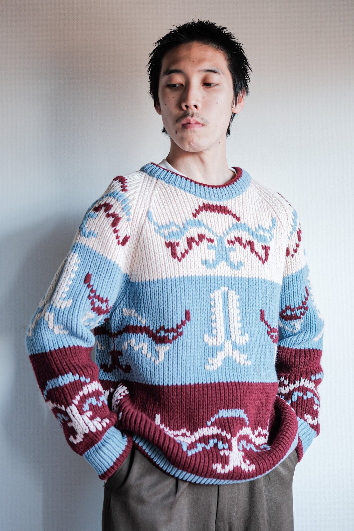 ［~60's］British Vintage Fisherman Crew Neck Wool Jumper "Handmade"