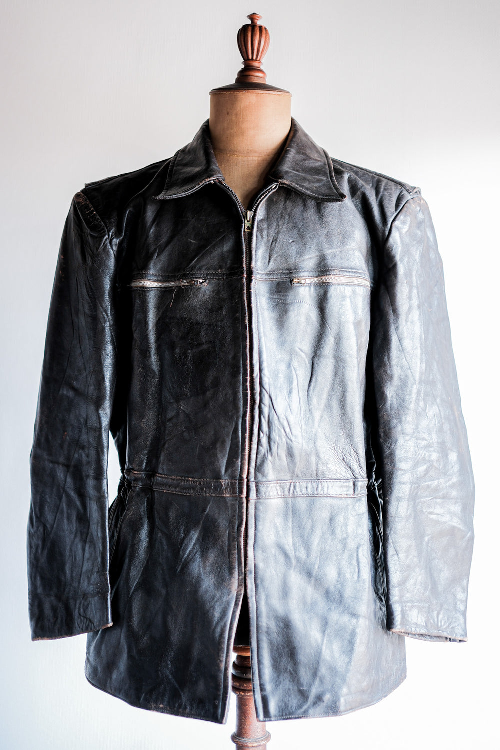［~50's］French Vintage Cyclist Leather Jacket Size.52 "Adolphe Lafont"