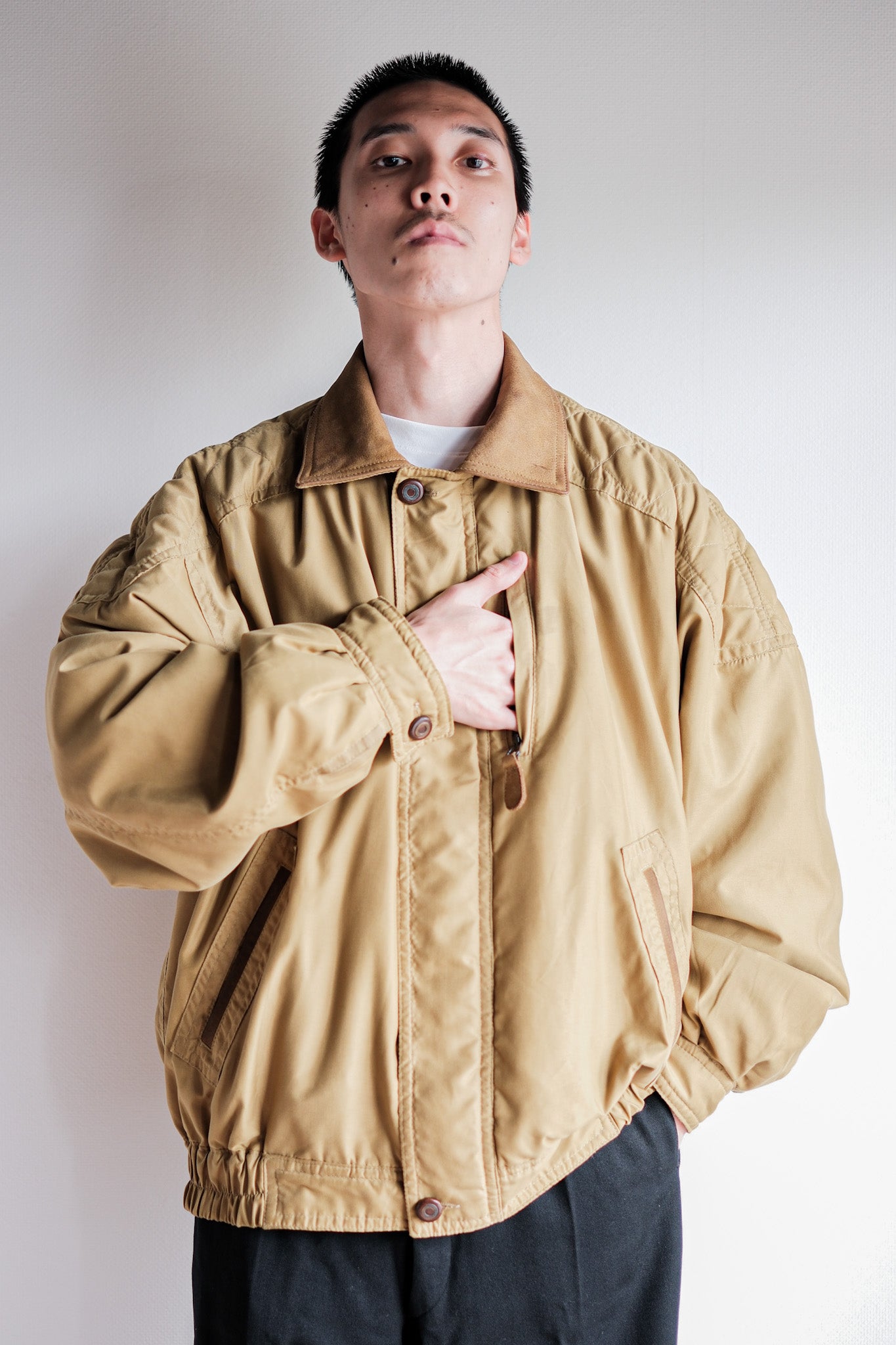 ［~80's］Old Yves Saint Laurent Nylon Quilting Blouson With Chin Strap "Pour Homme"
