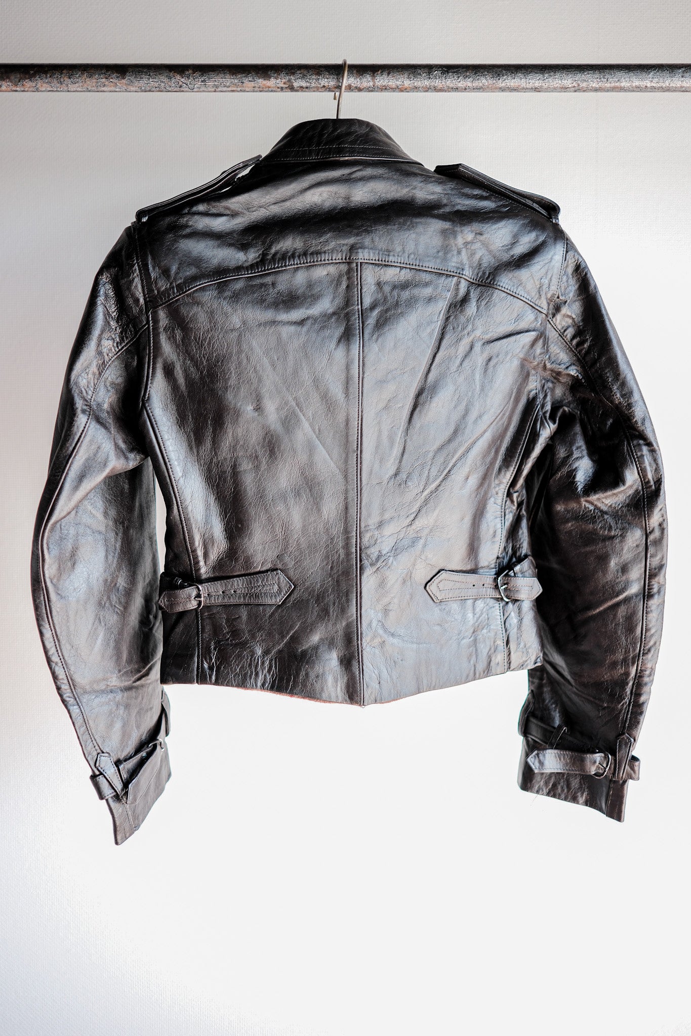 [〜40年代]法國復古摩托車皮夾克大小。4“死庫存”