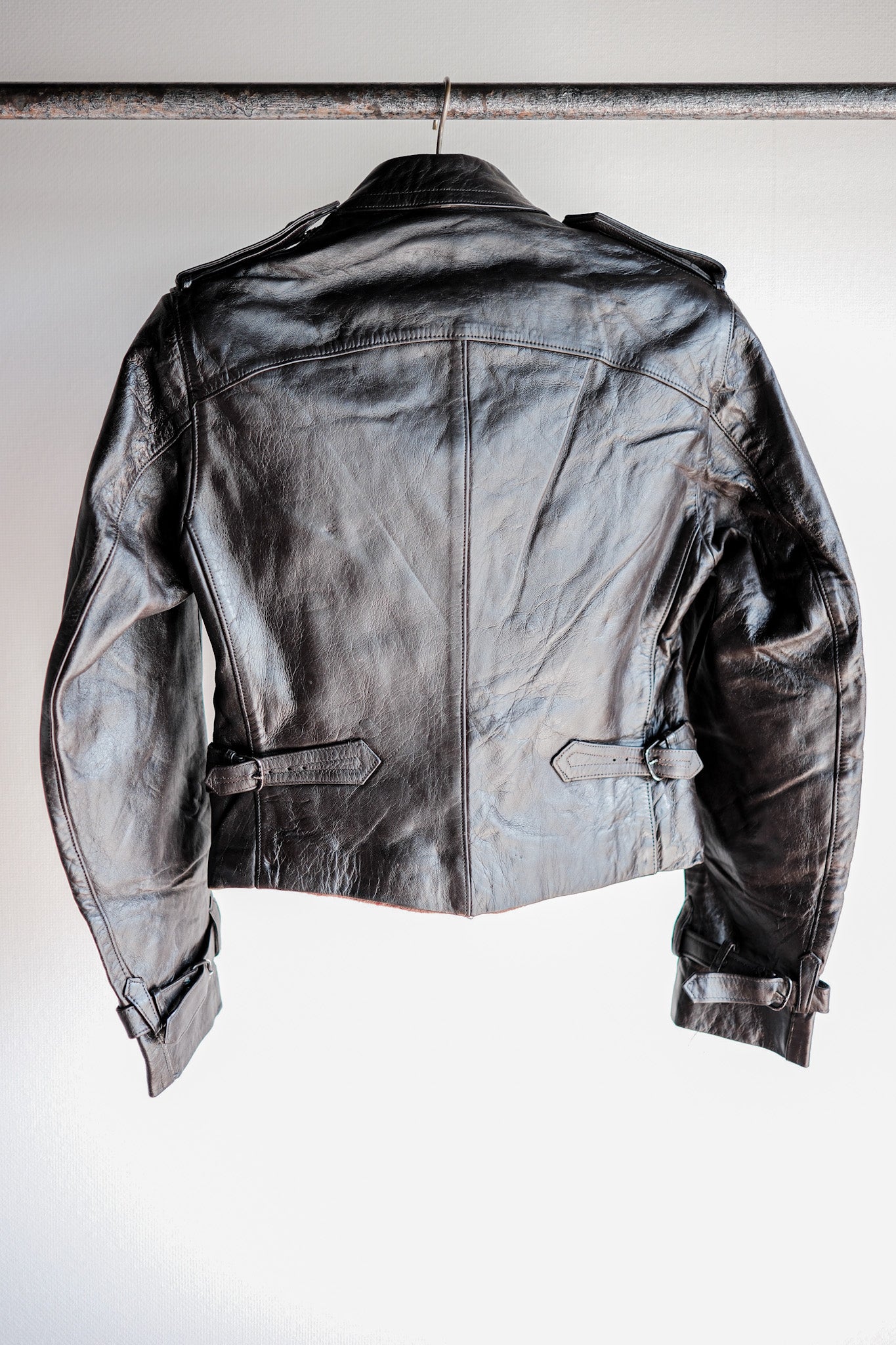 [~ 40's] French Vintage Motorcycle Leather Veste Taille.4 "MORT STOCK"