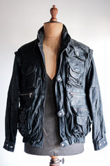 [~90's] Old Renoma Paris Black Leather Detachable Sleeve Multi Pocket Jacket Size.M