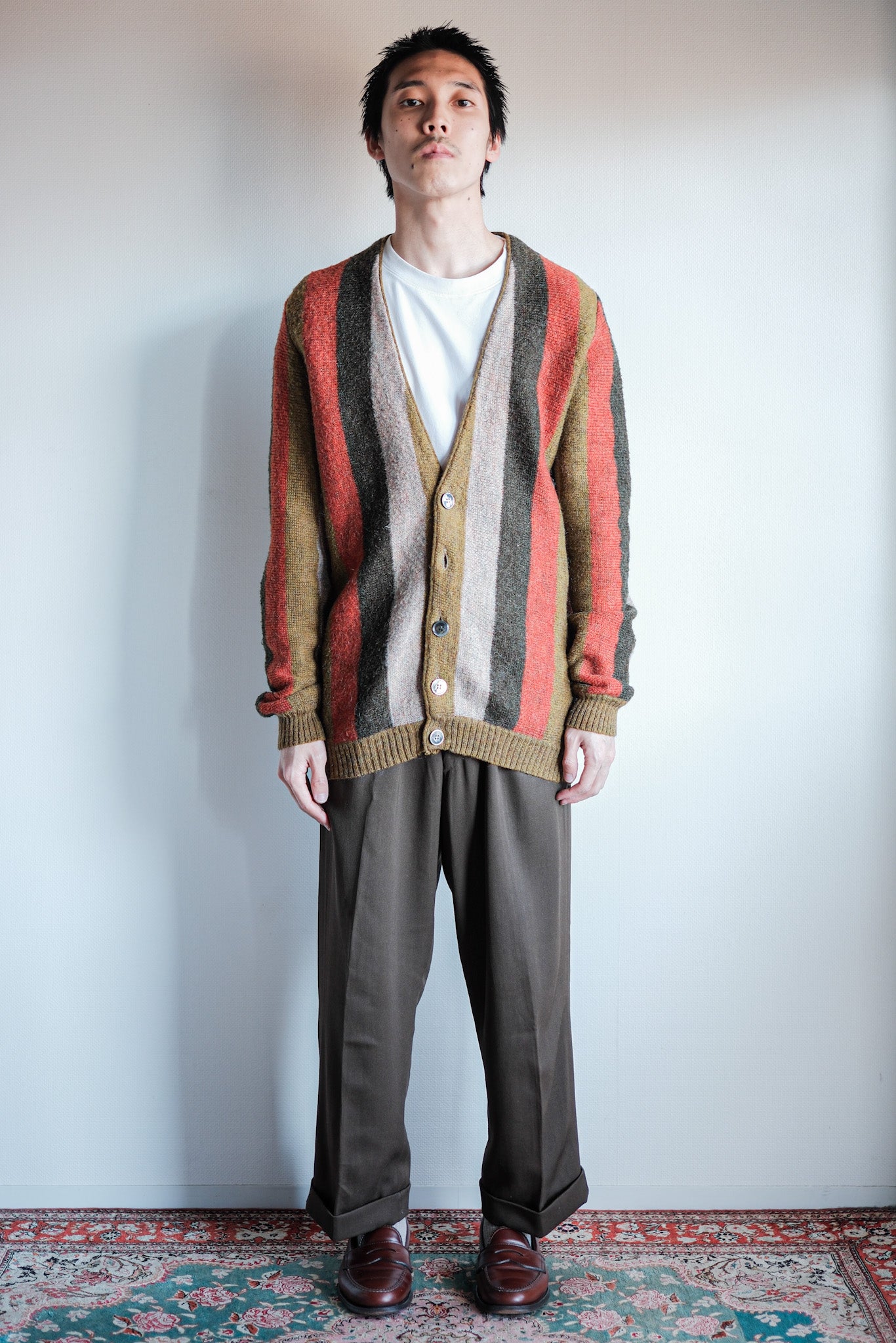 ［~80's］Italian Vintage Wool Mix Multi Striped Cardigan