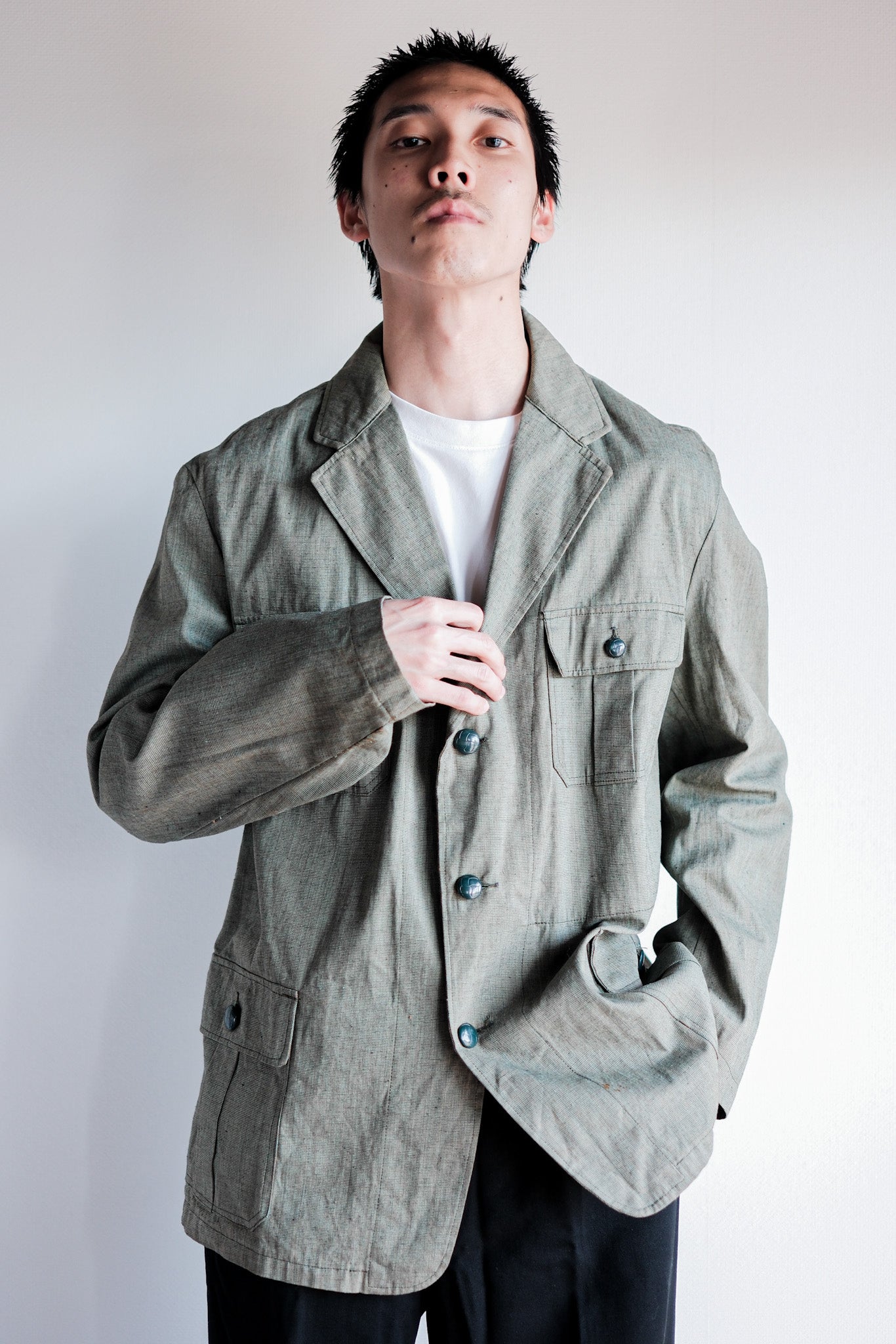 ［~40's］German Vintage Green Chambray 4 Pockets Lapel Work Jacket “Dead Stock”