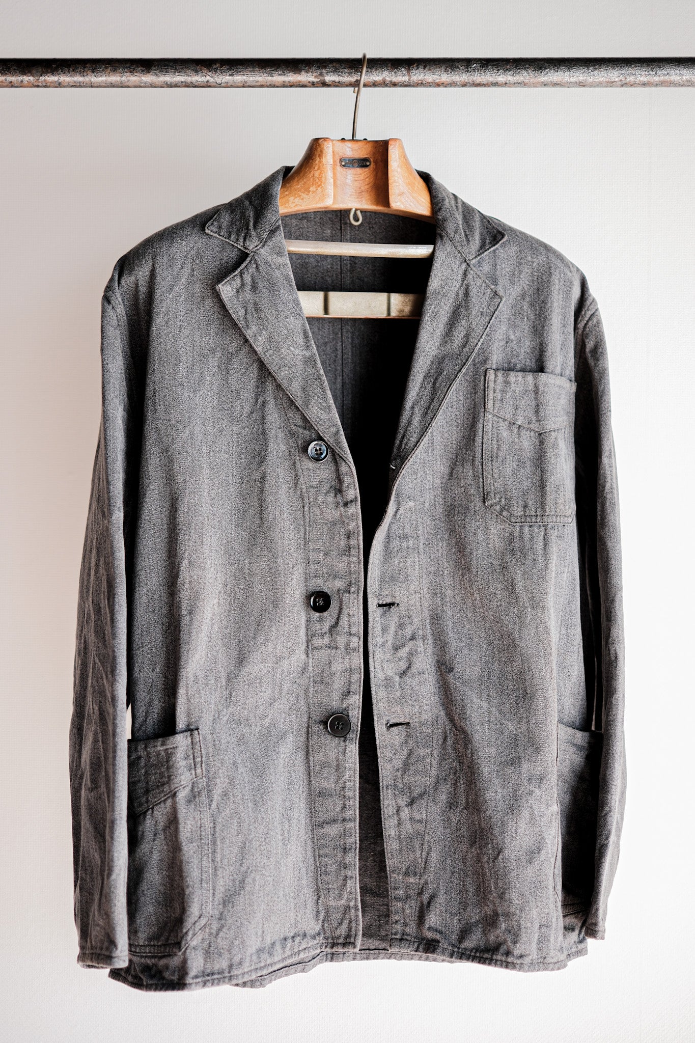 [~ 40's] French Vintage Salt & Pepper Cotton Lapel Work Jacket