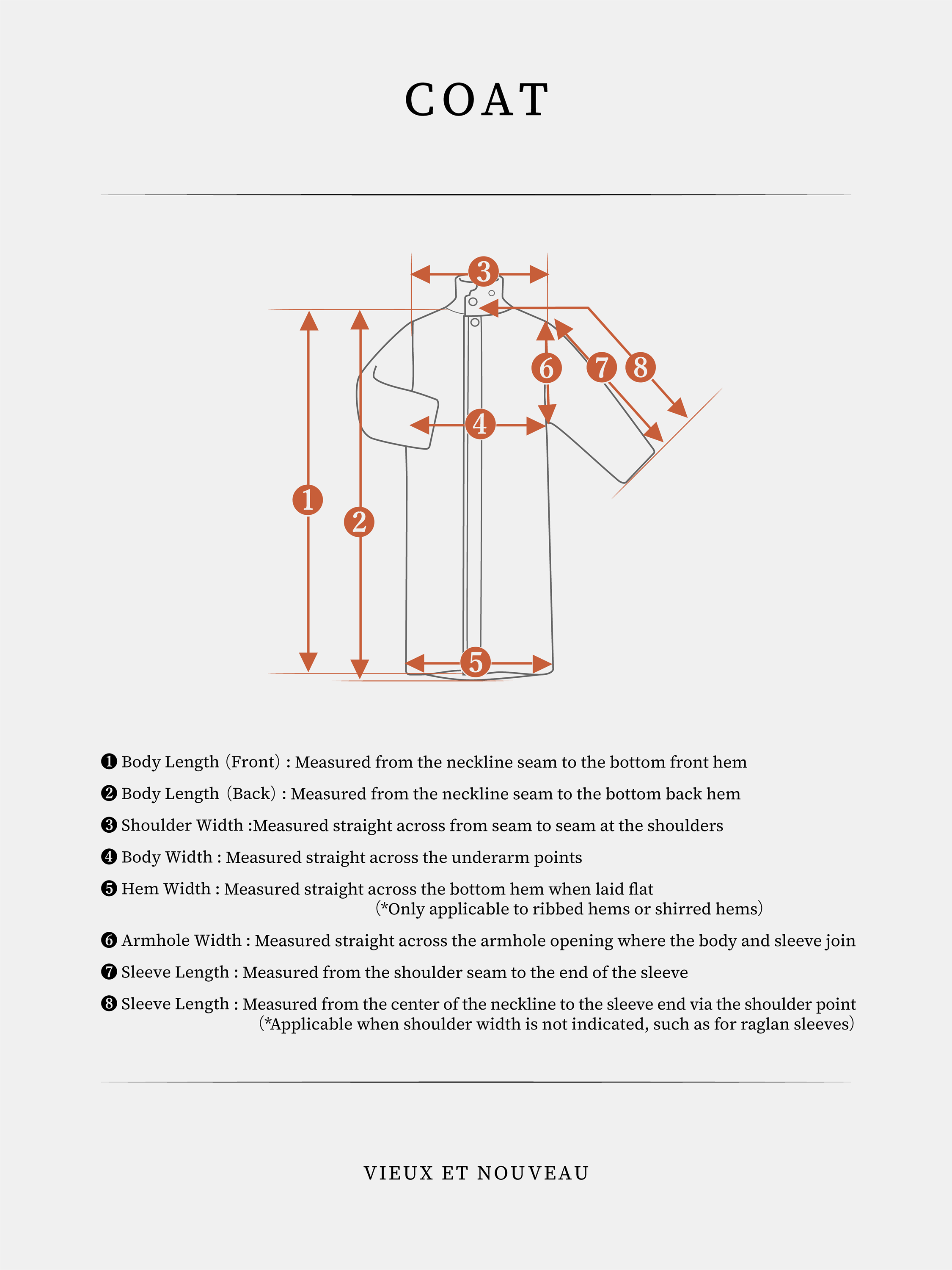 COAT size guide diagram