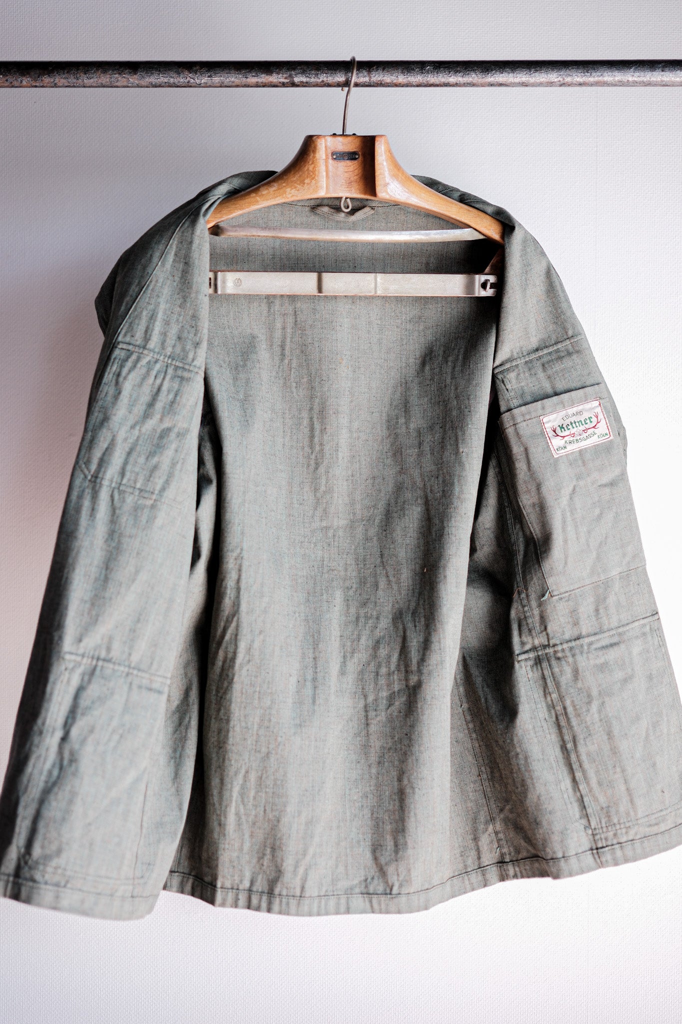 ［~40's］German Vintage Green Chambray 4 Pockets Lapel Work Jacket “Dead Stock”