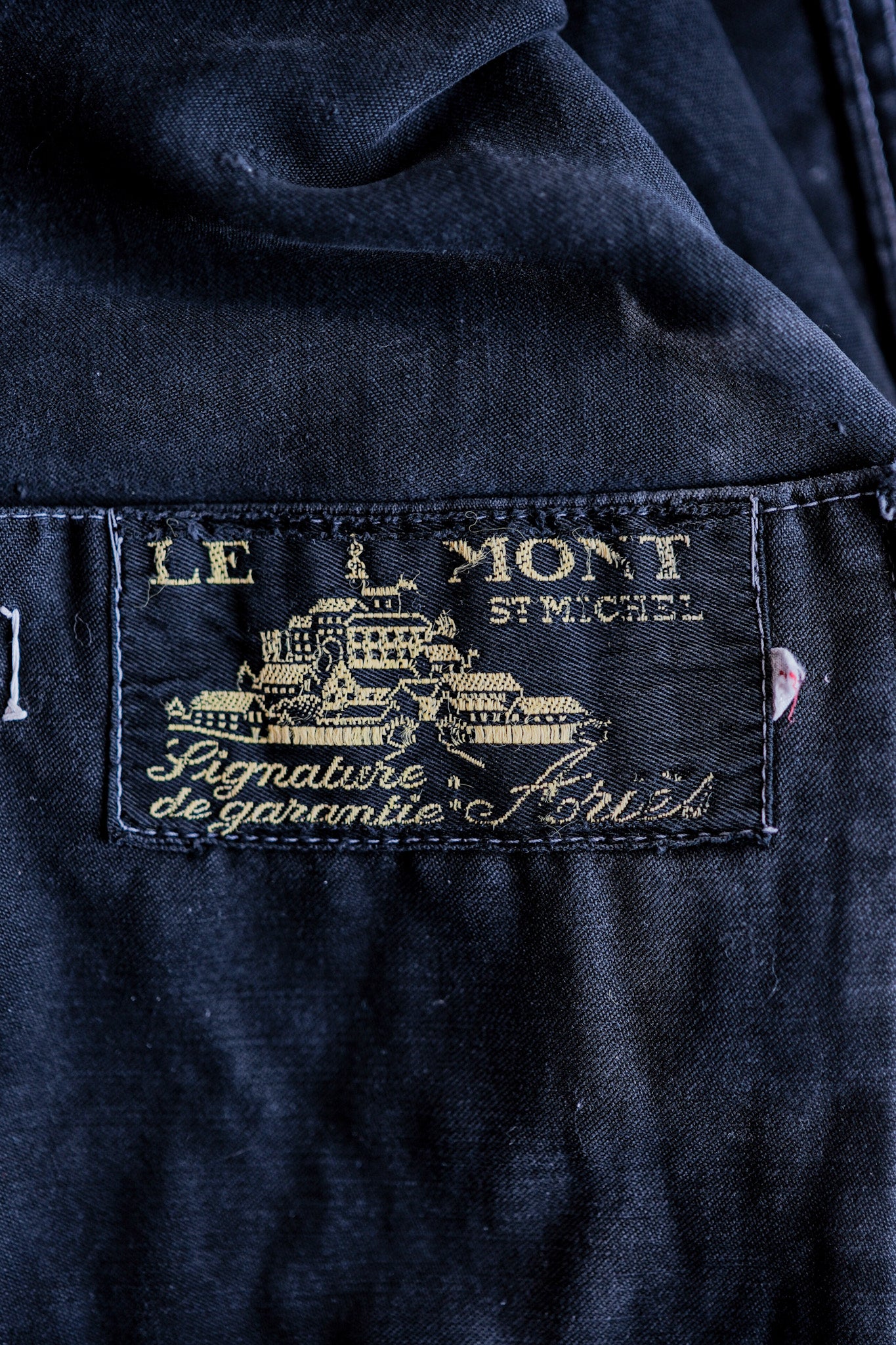 [~ 40's] แจ็คเก็ตโมลก์สีดำวินเทจฝรั่งเศส "Boro" "Le Mont St. Michel"