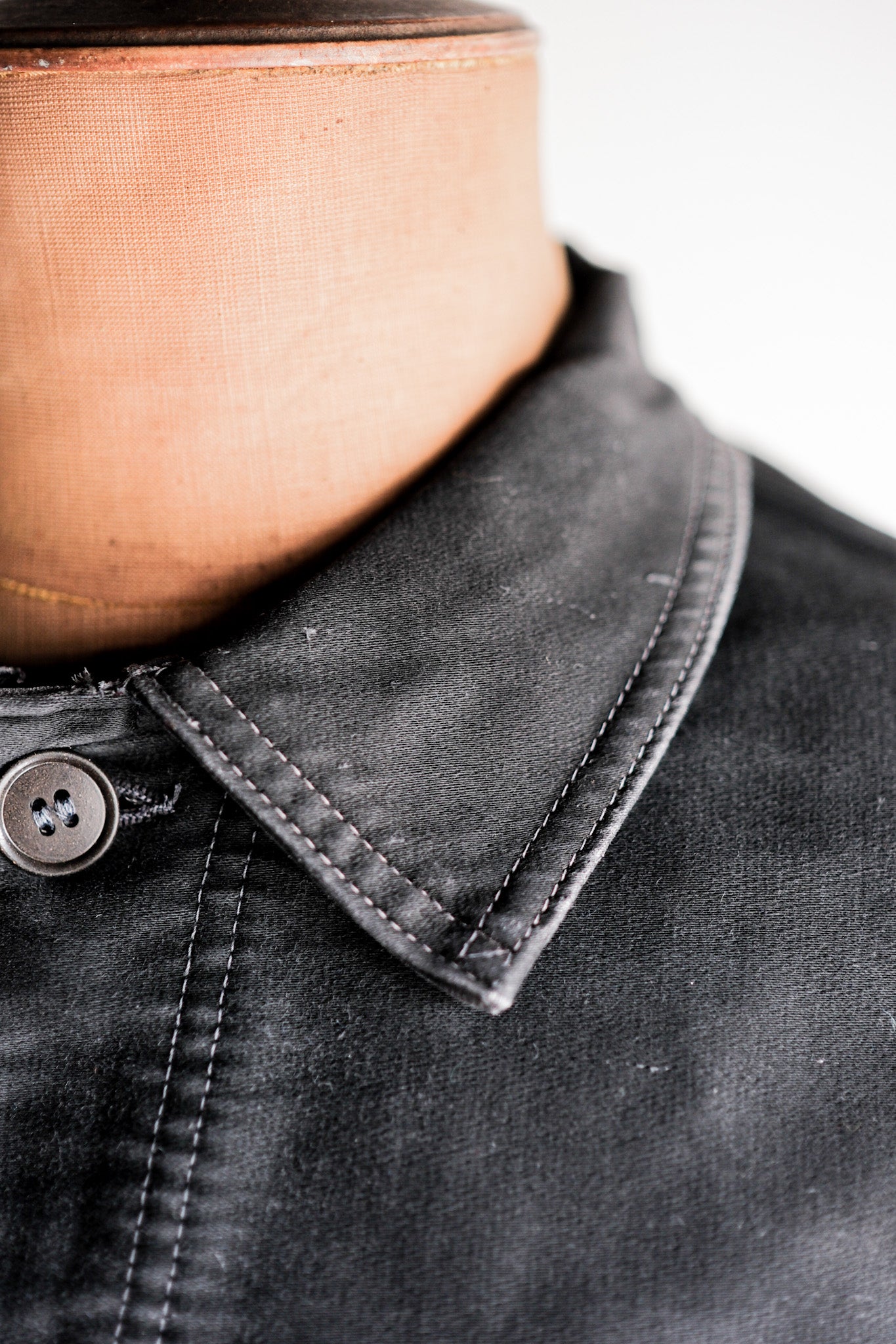 [~ 50's] French Vintage Black Moleskin Work Jacket Size.52 "Le Mont St. Michel"