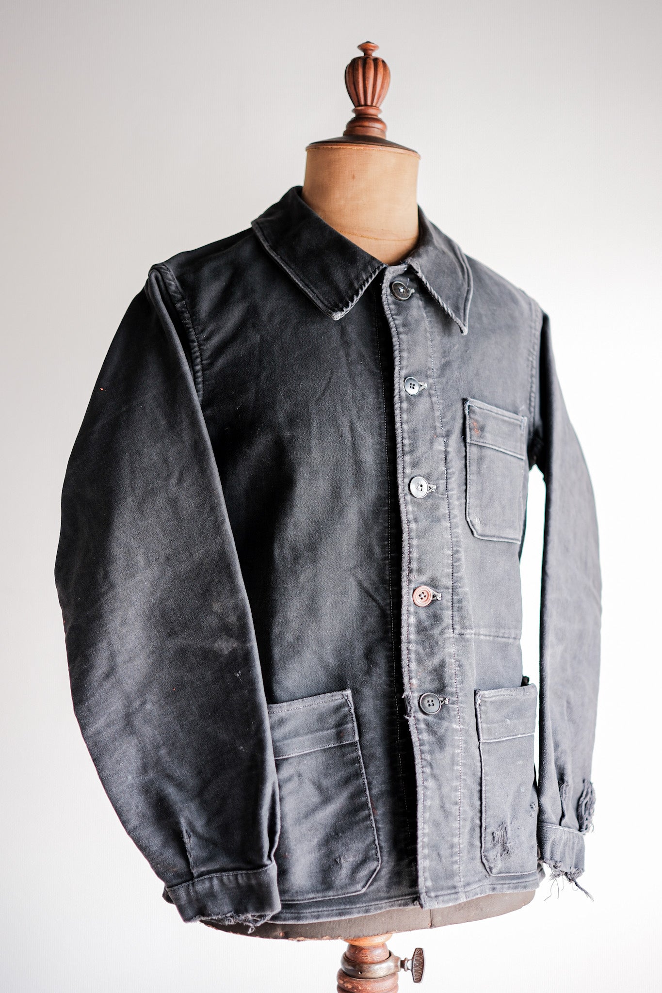 [~ 40's] French Vintage Black Moleskin Work Jacket "Adolphe Lafont"