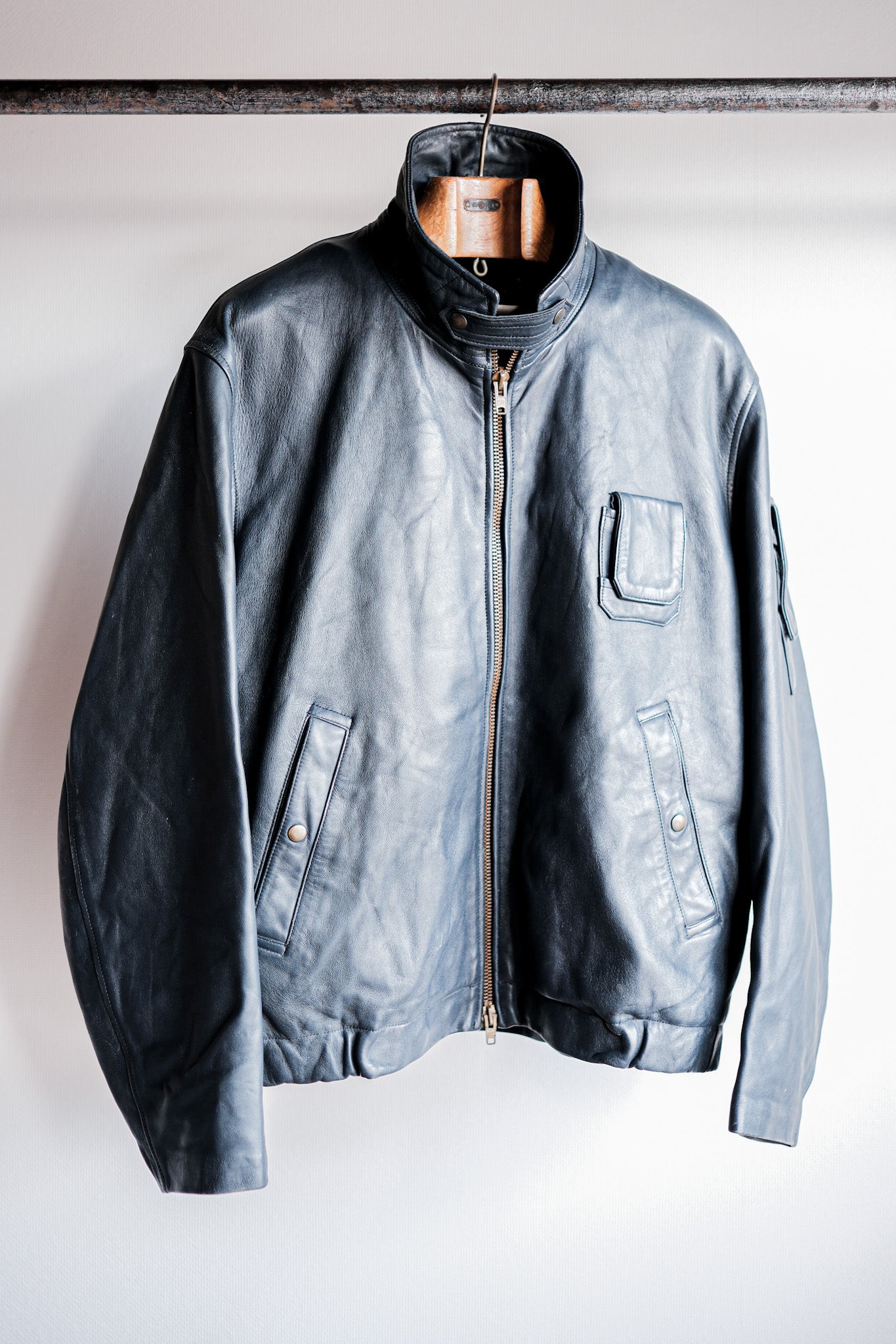 ［~70's］French Air Force Pilot Leather Jacket With Chin Strap Size.100L