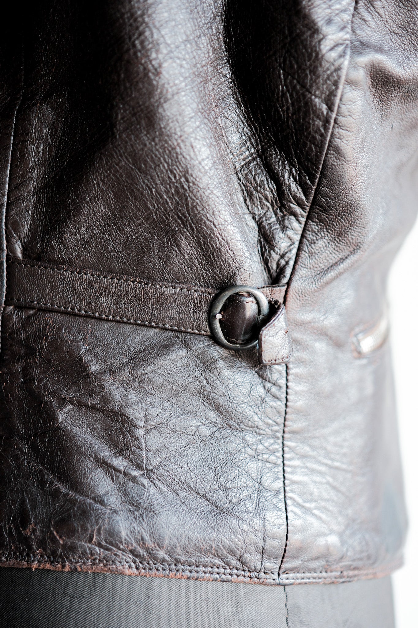 【~40's】German Vintage Double Breasted Motorcycle Leather Jacket