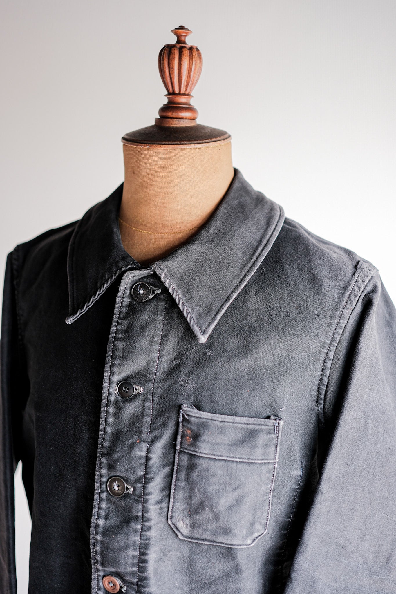 [~ 40's] Veste de travail de moleskin noires vintage française "Adolphe Lafont"