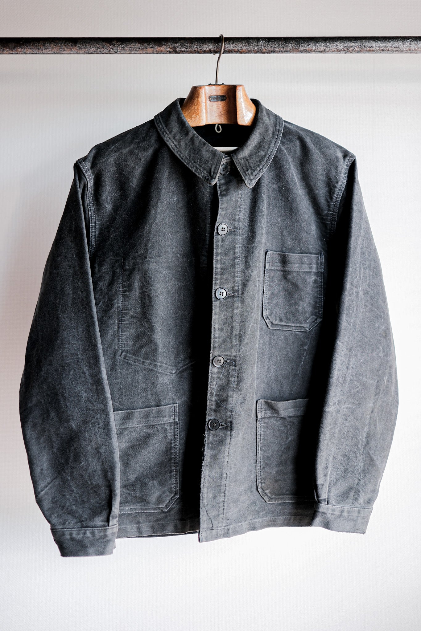 50's] French Vintage Black Moleskin Work Jacket Size.48 